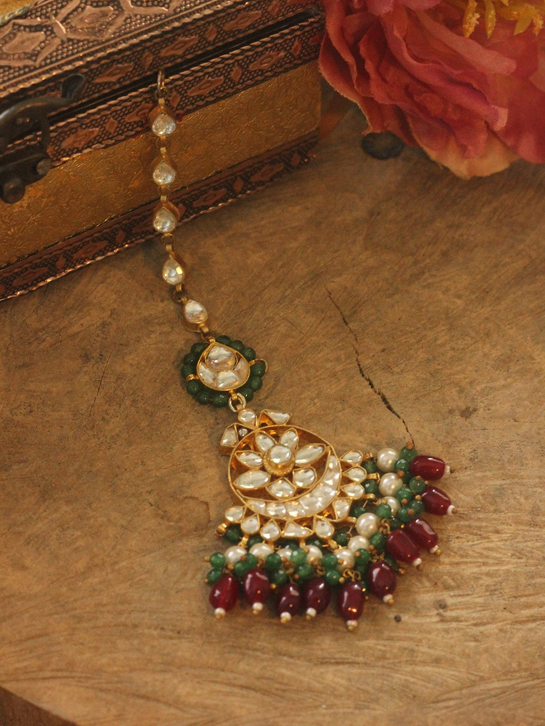 Red beads maangtikka