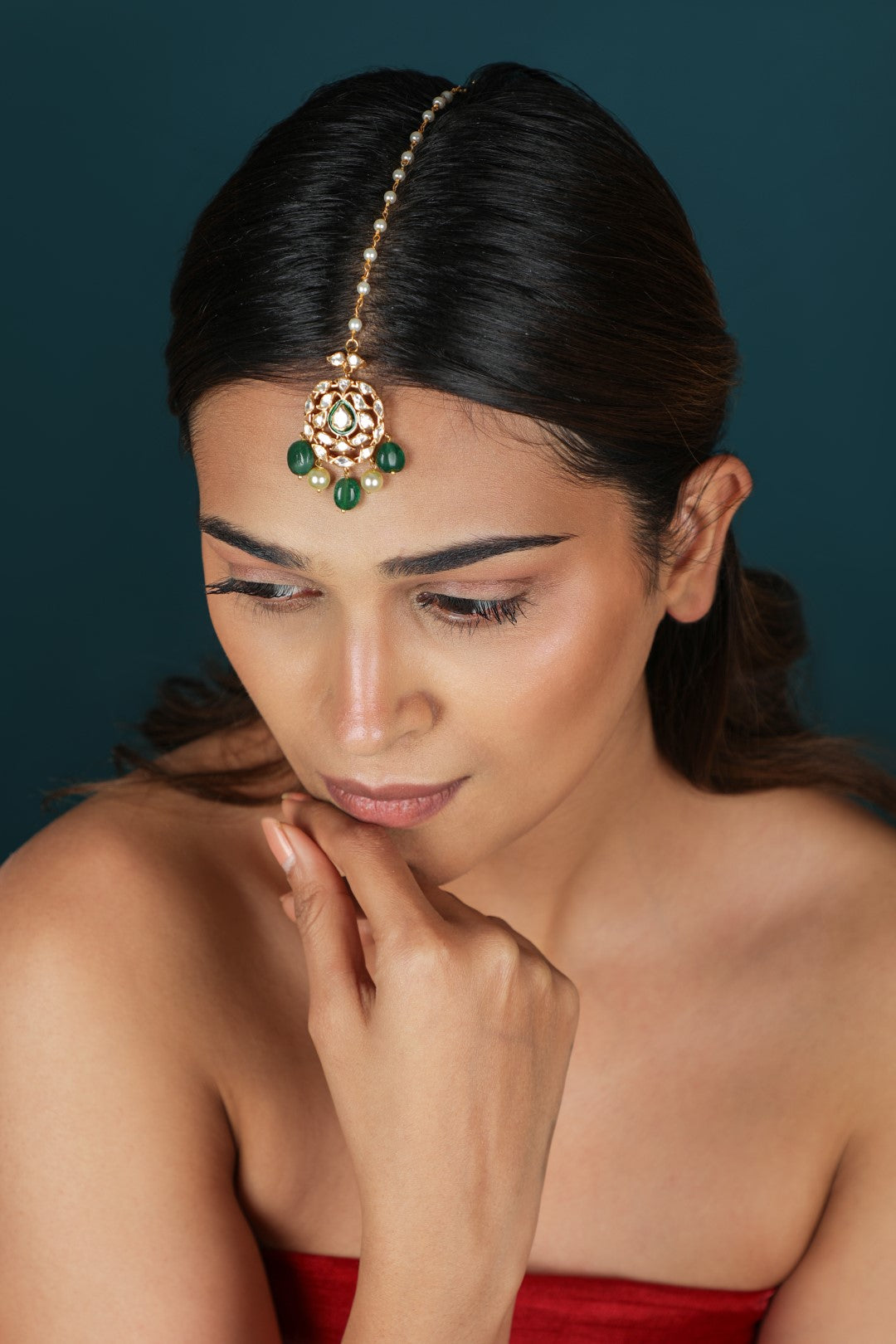 Green meenakari tikka