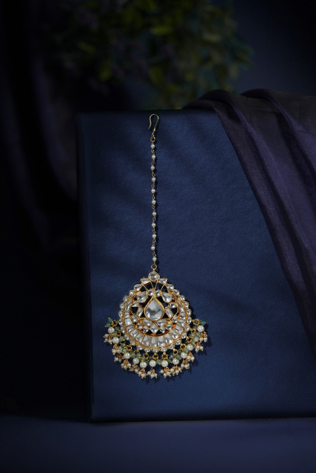 Bridal jadau gold plated pearl maang tikka