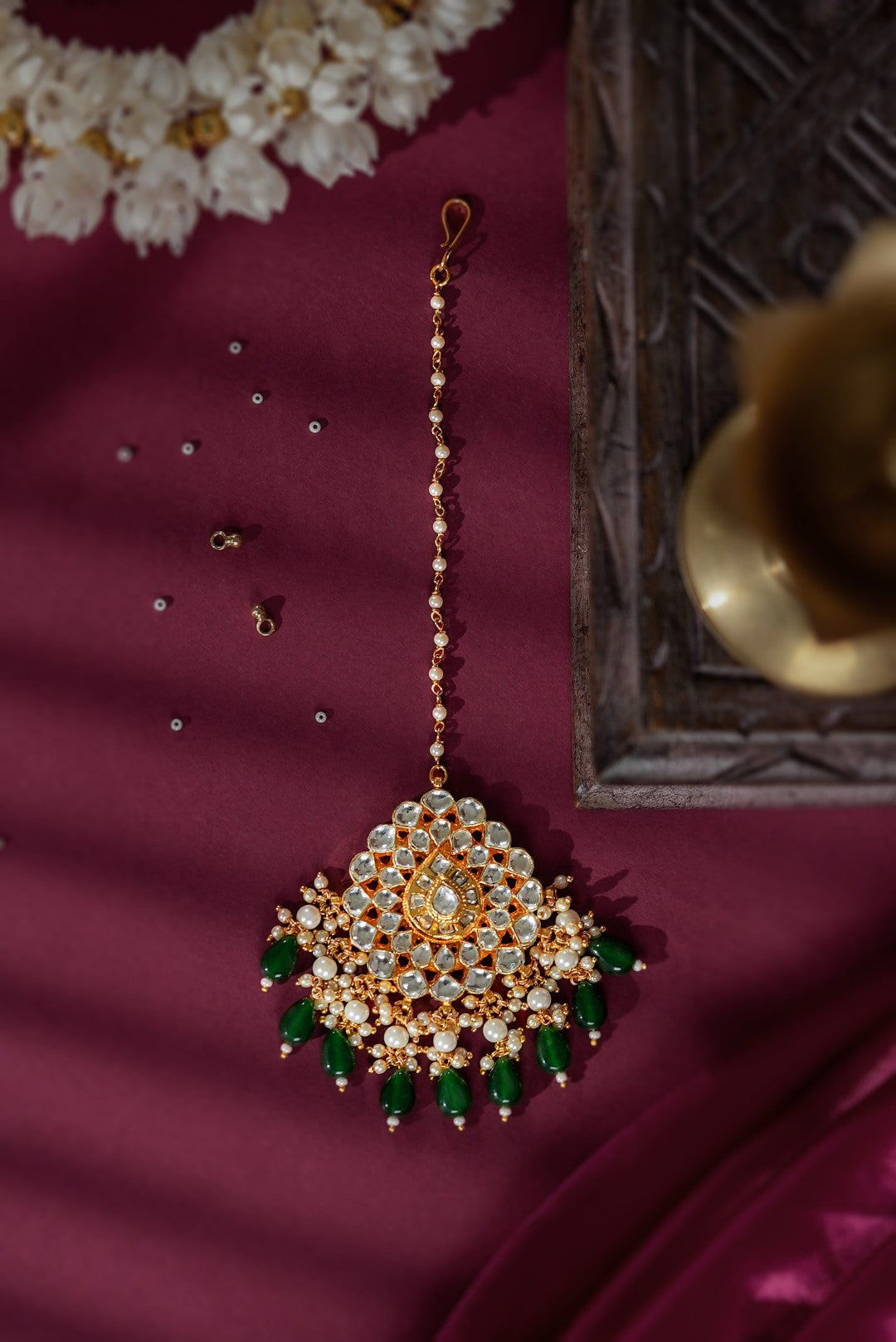 Emerald green drop jadtar mangtikka