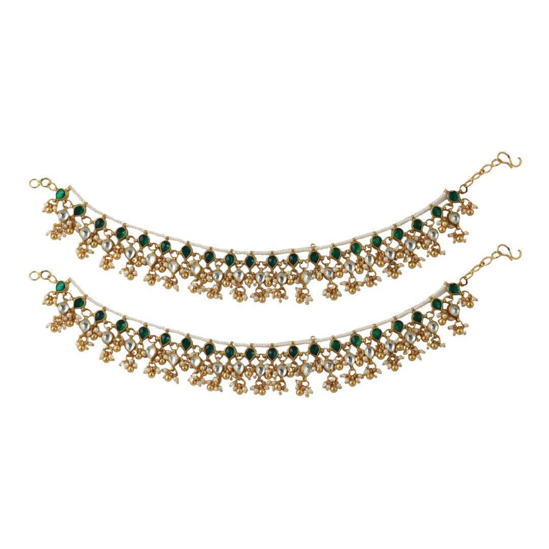 Green & White Gold Plated Payal