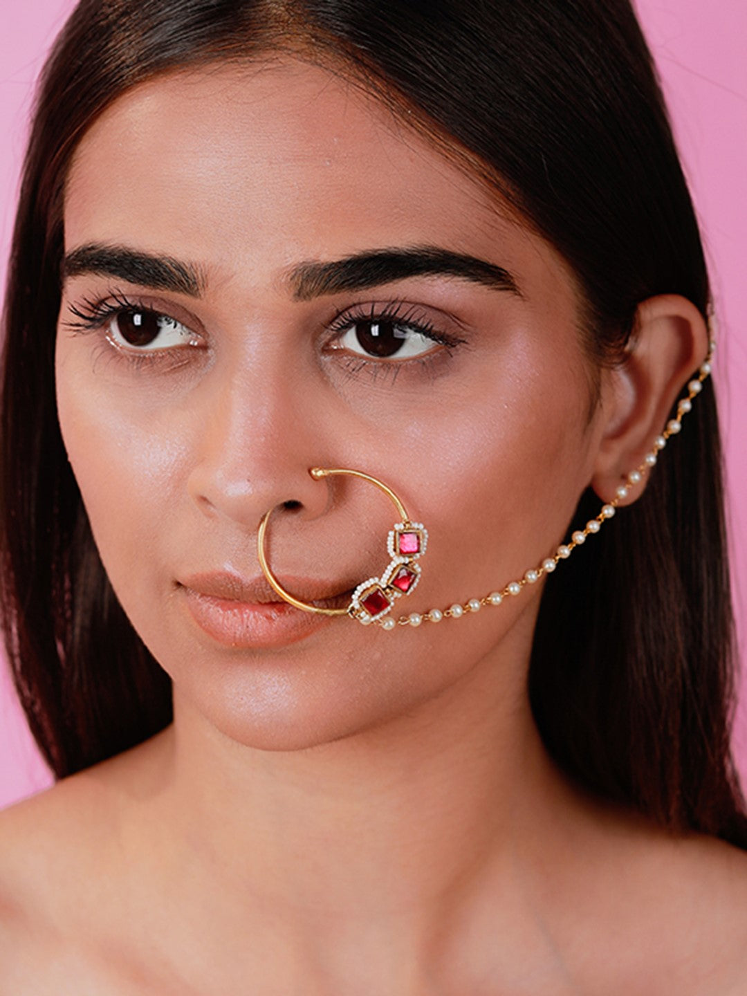 Pink Square Gold Plated Alloy Nose Ring