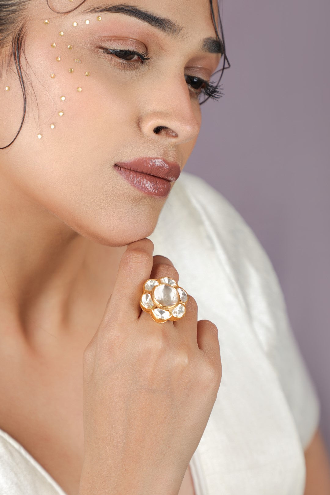 Floral design moissanite gold plated ring