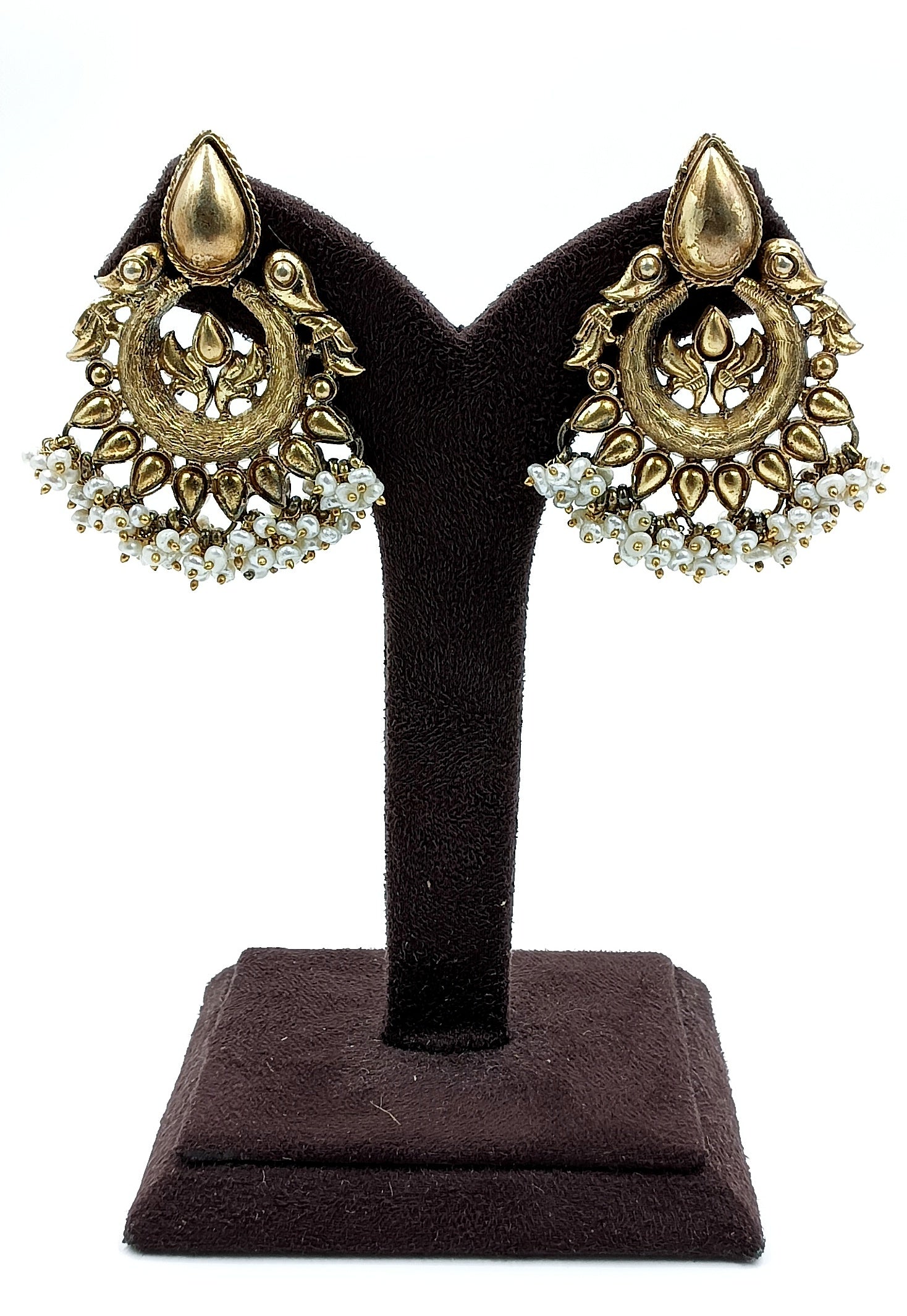 Antique Finish Hoop Earrings with Pearl Fringe