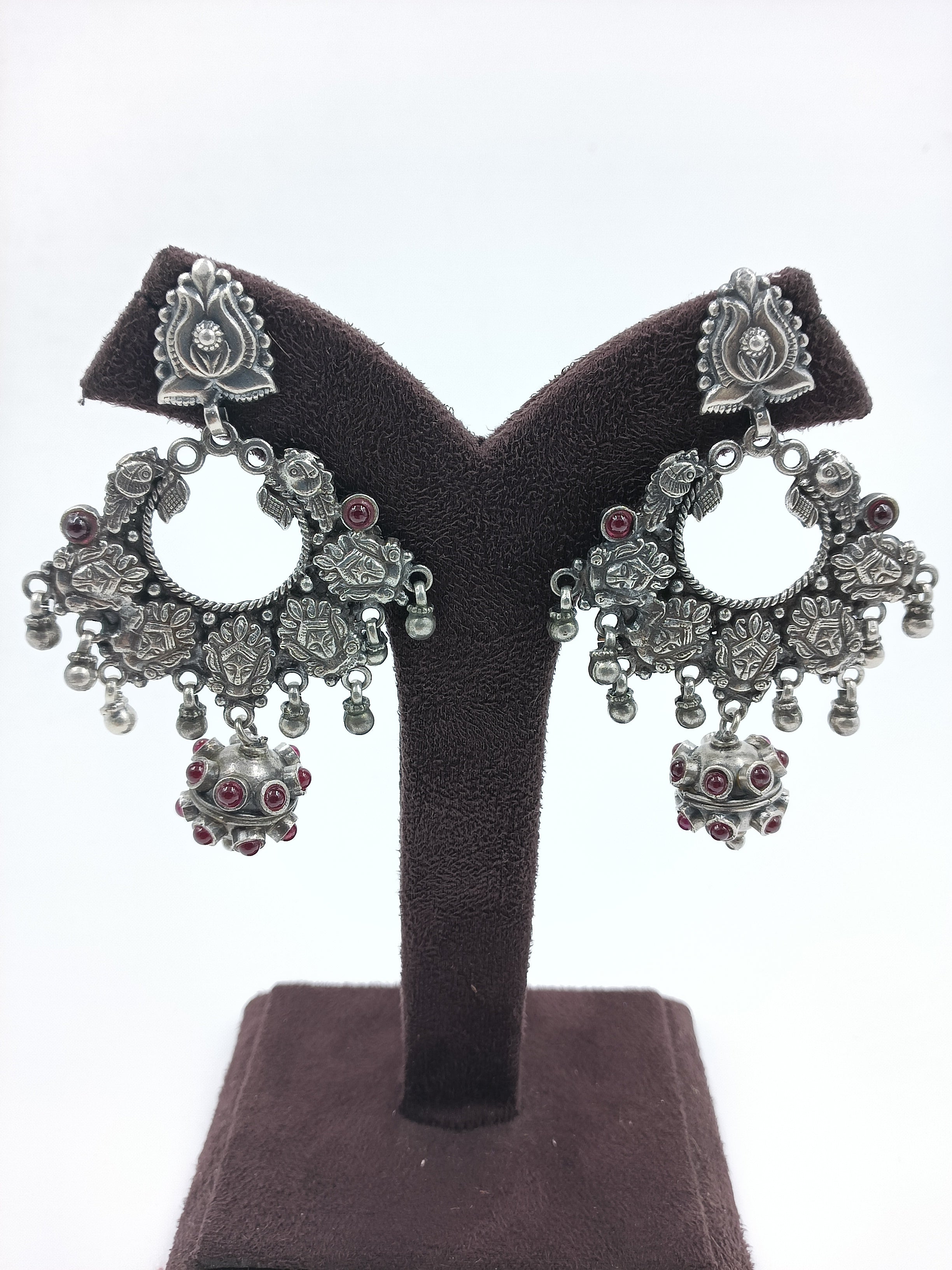Oxidized Ghunghroo Jhumka Earrings with Peacock Motifs