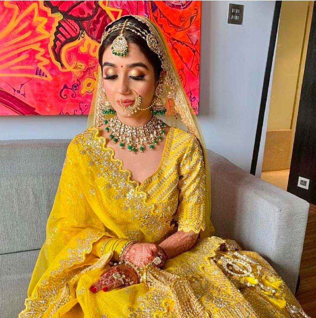 Green White Gold Plated Bridal Nath