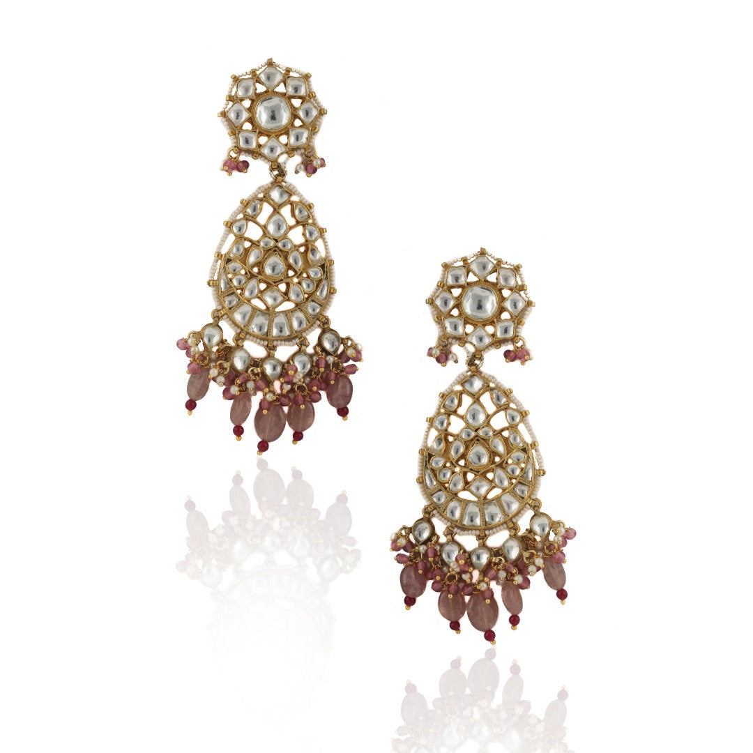 White Earrings With Pastel Pink Beads