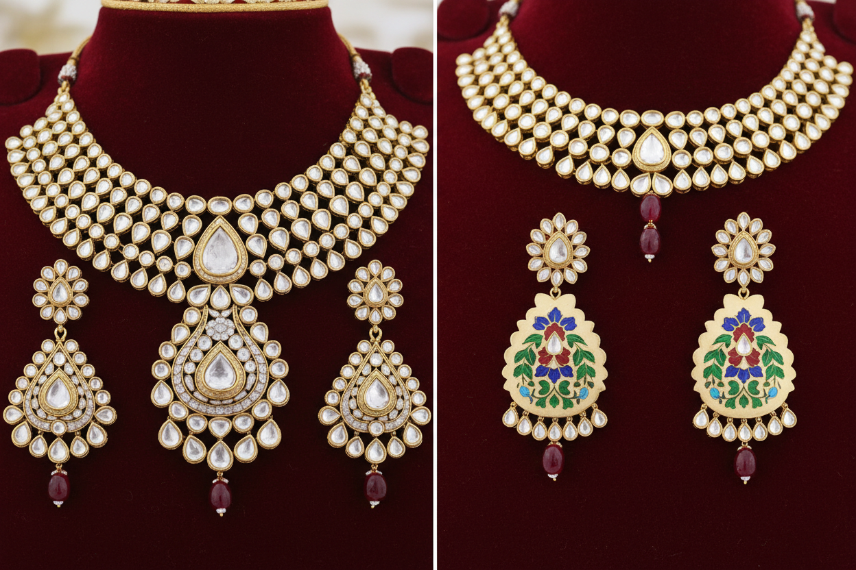 Polki vs Kundan: Choosing the Perfect Bridal Earrings and Necklace Set