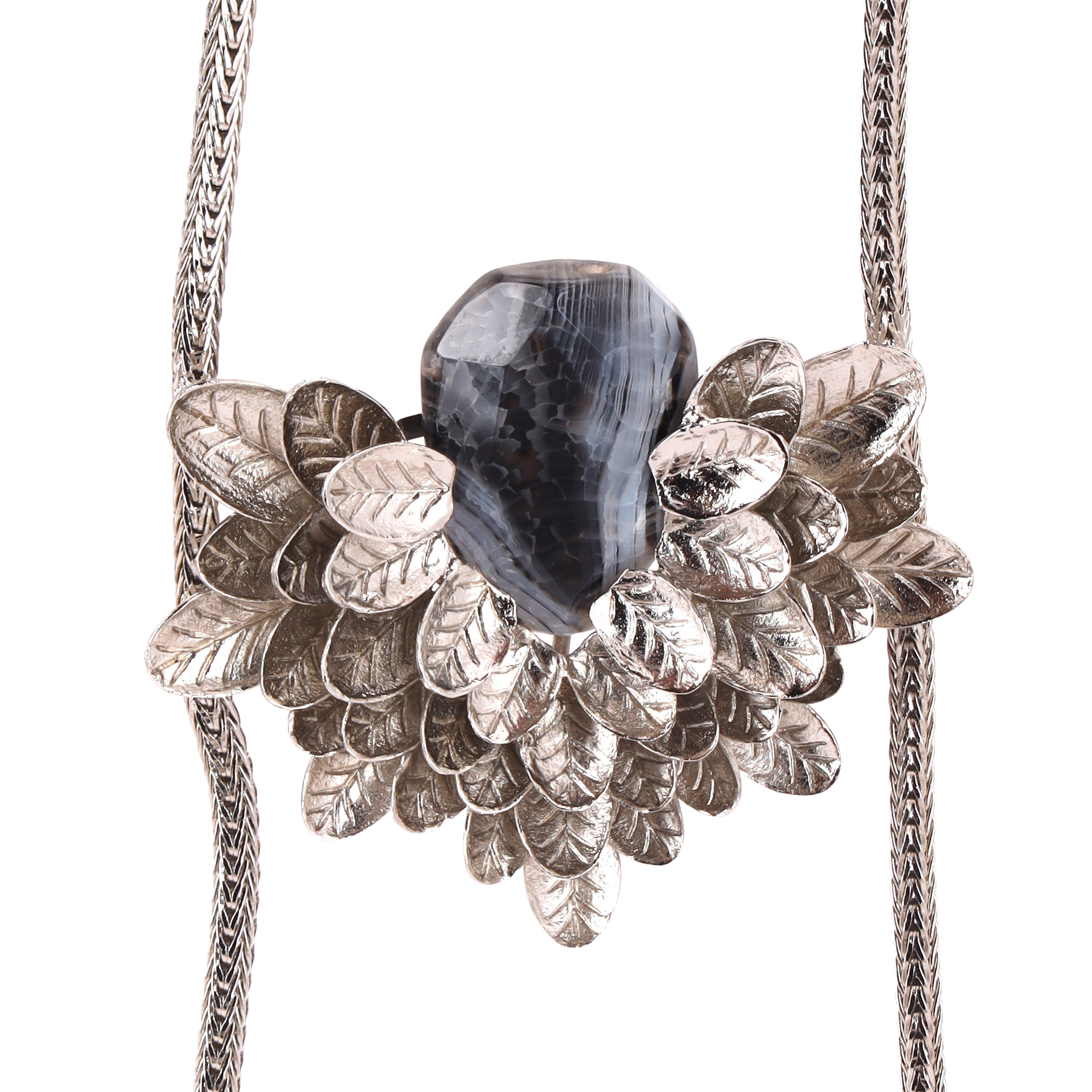 Silver black stone statement necklace