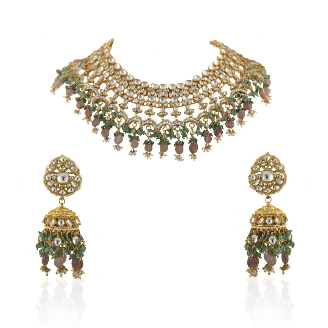 Pastel Pink Beaded Festive Wear Necklace Set