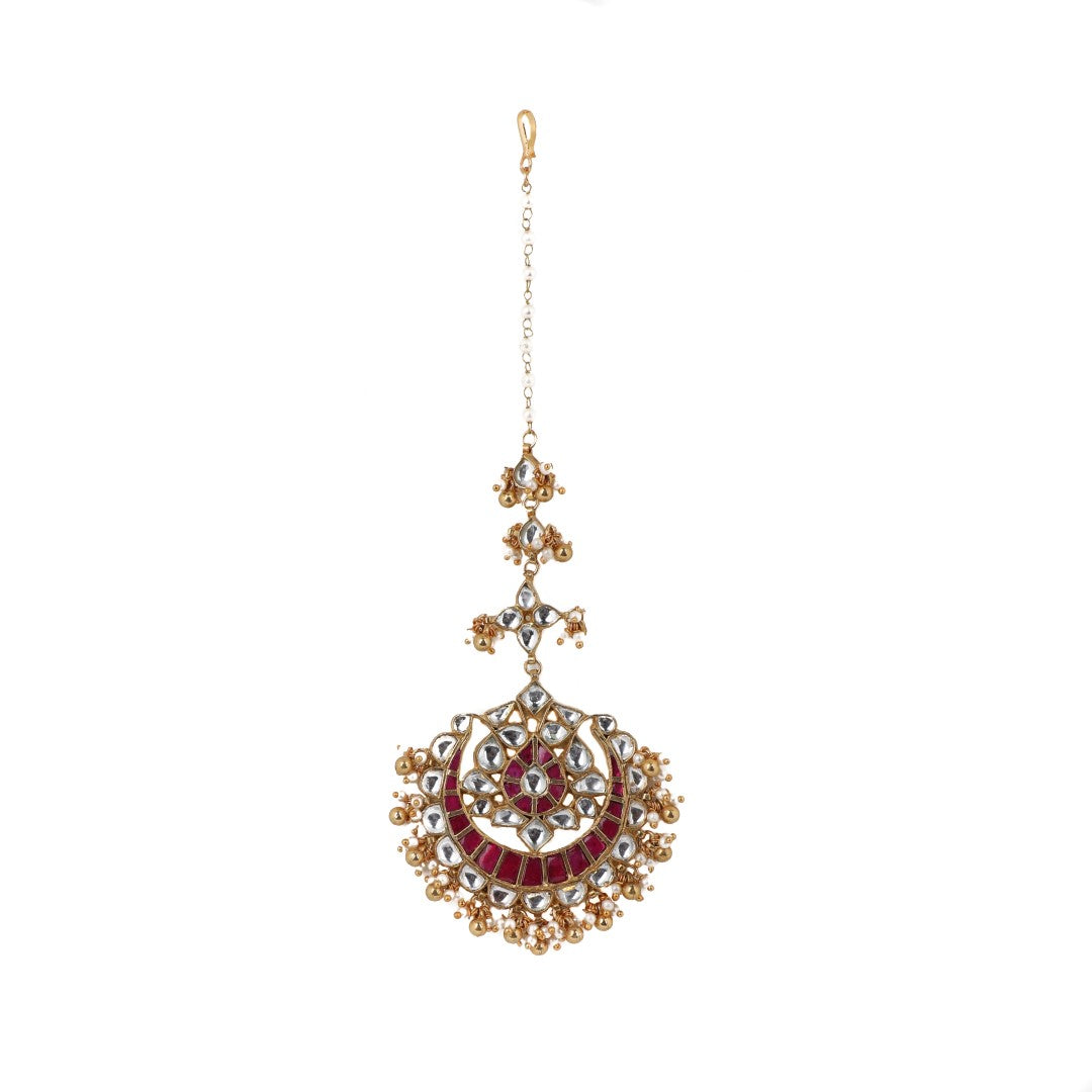 Pink Green Gold Plated Maangtikka