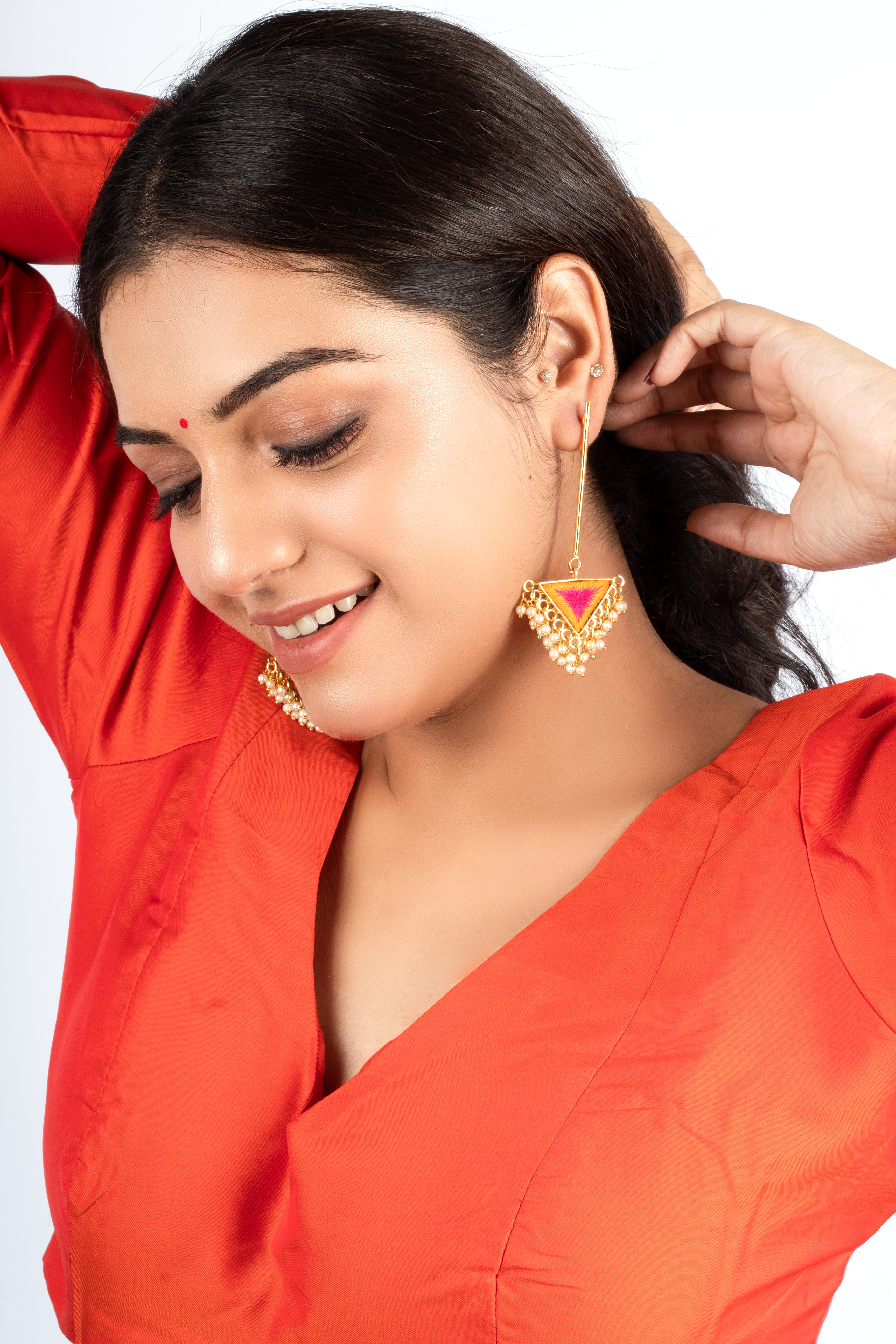Sunlit Iris Mustard Yellow & Hot Pink Dangler Earrings For