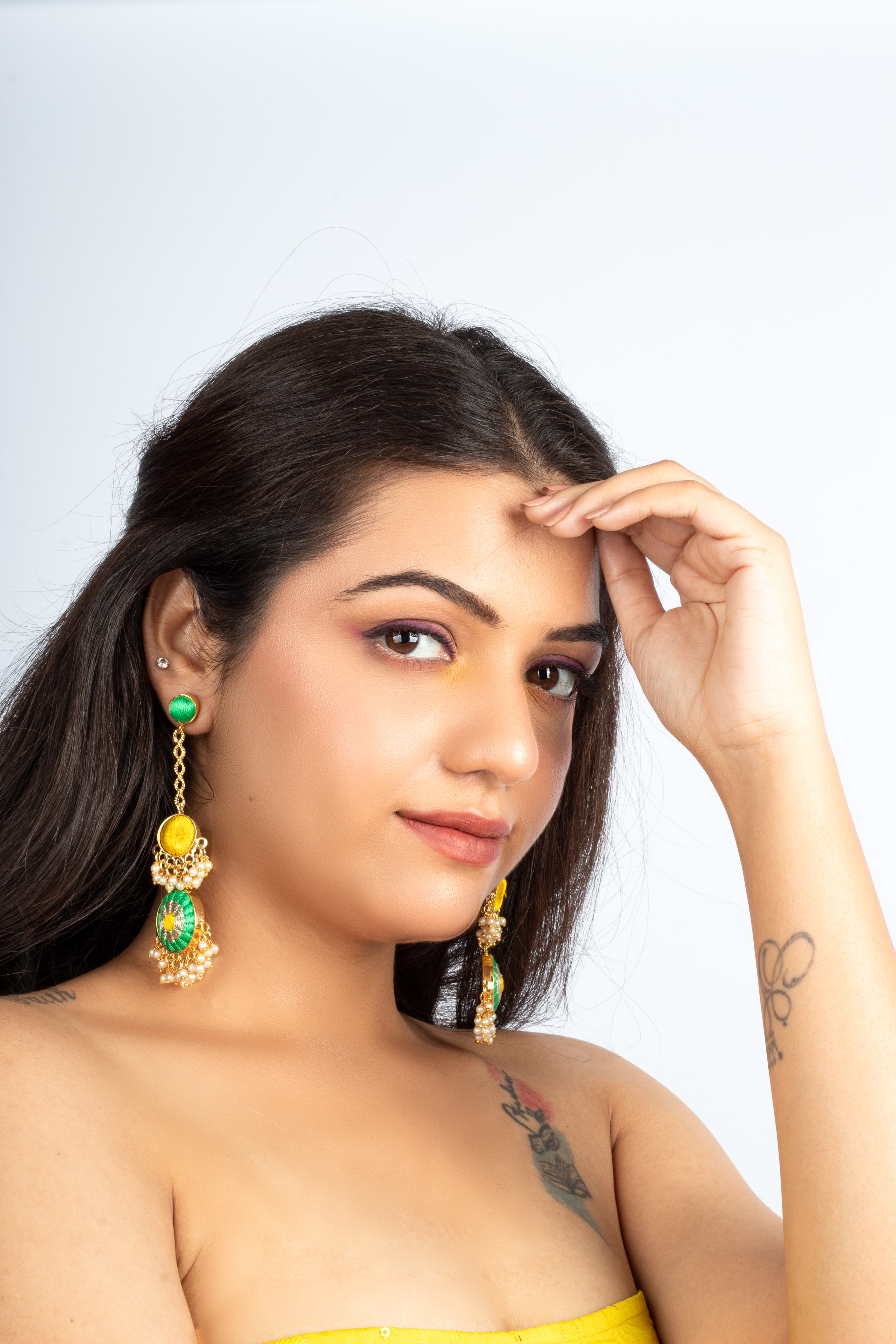 Poppy Sage & Yellow Embroidered Round Earrings