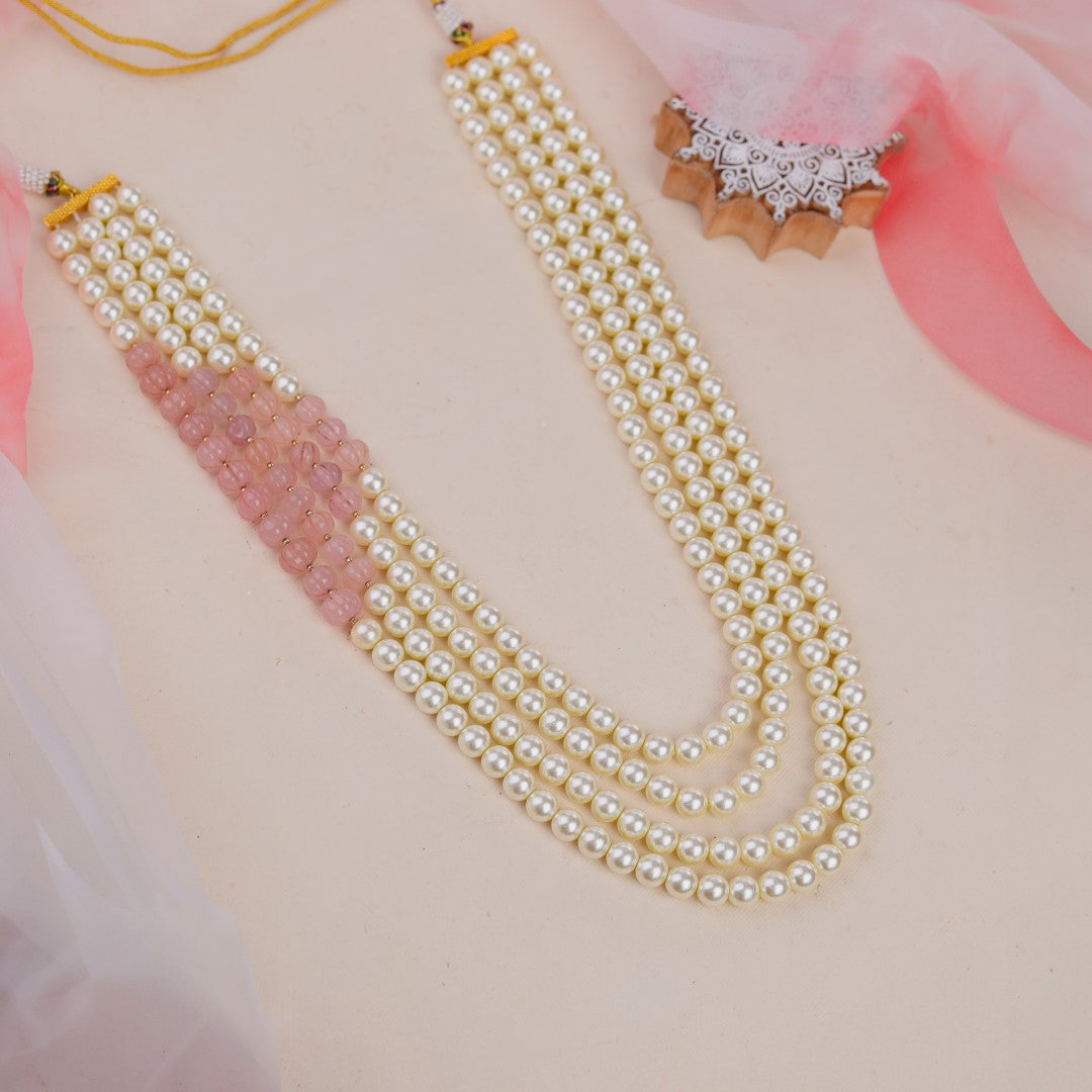 Pearl Maala With Pastel Pink Beads For Women