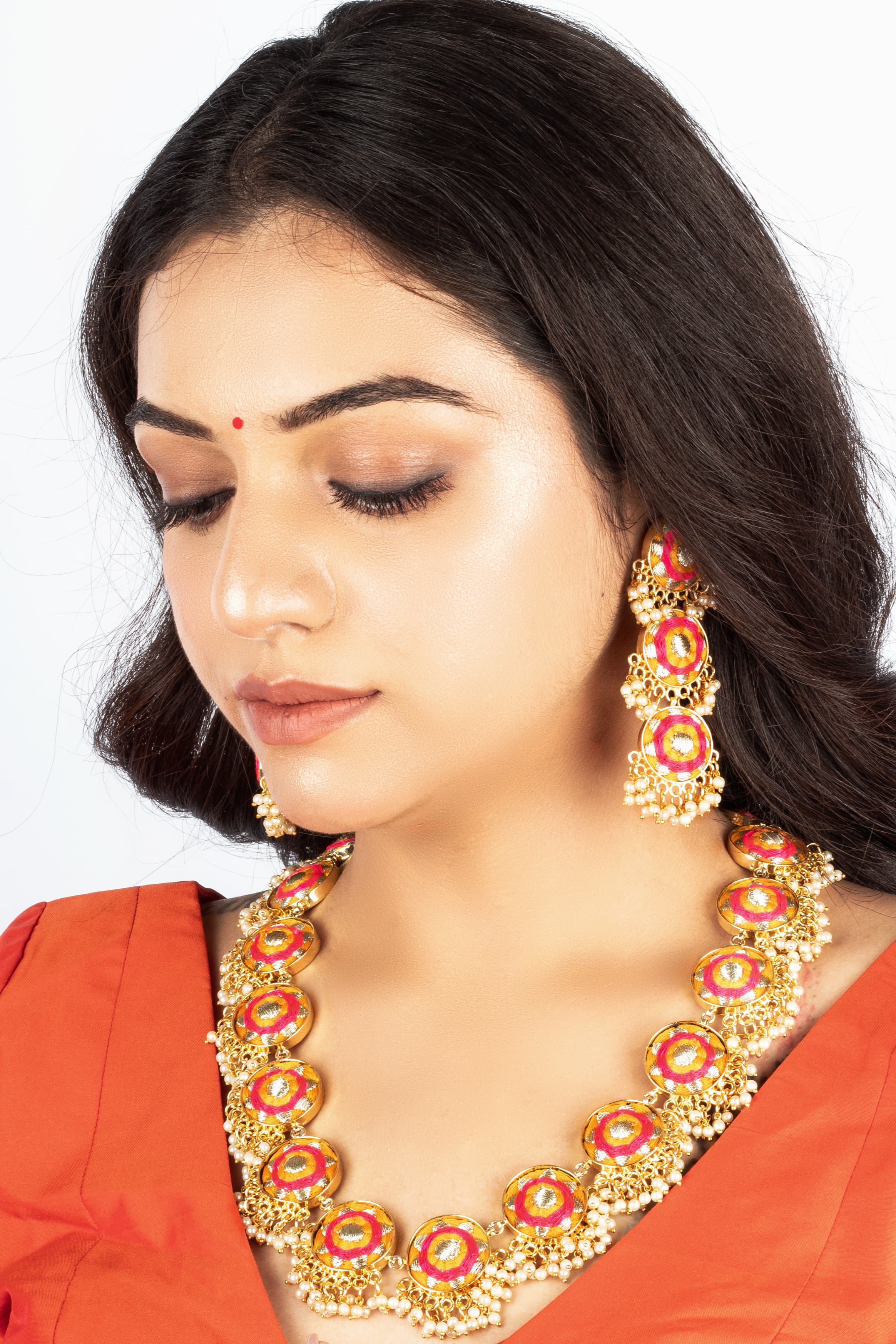 Marigold Garden Mustard Yellow & Lotus Pink Hand-Crafted Necklace