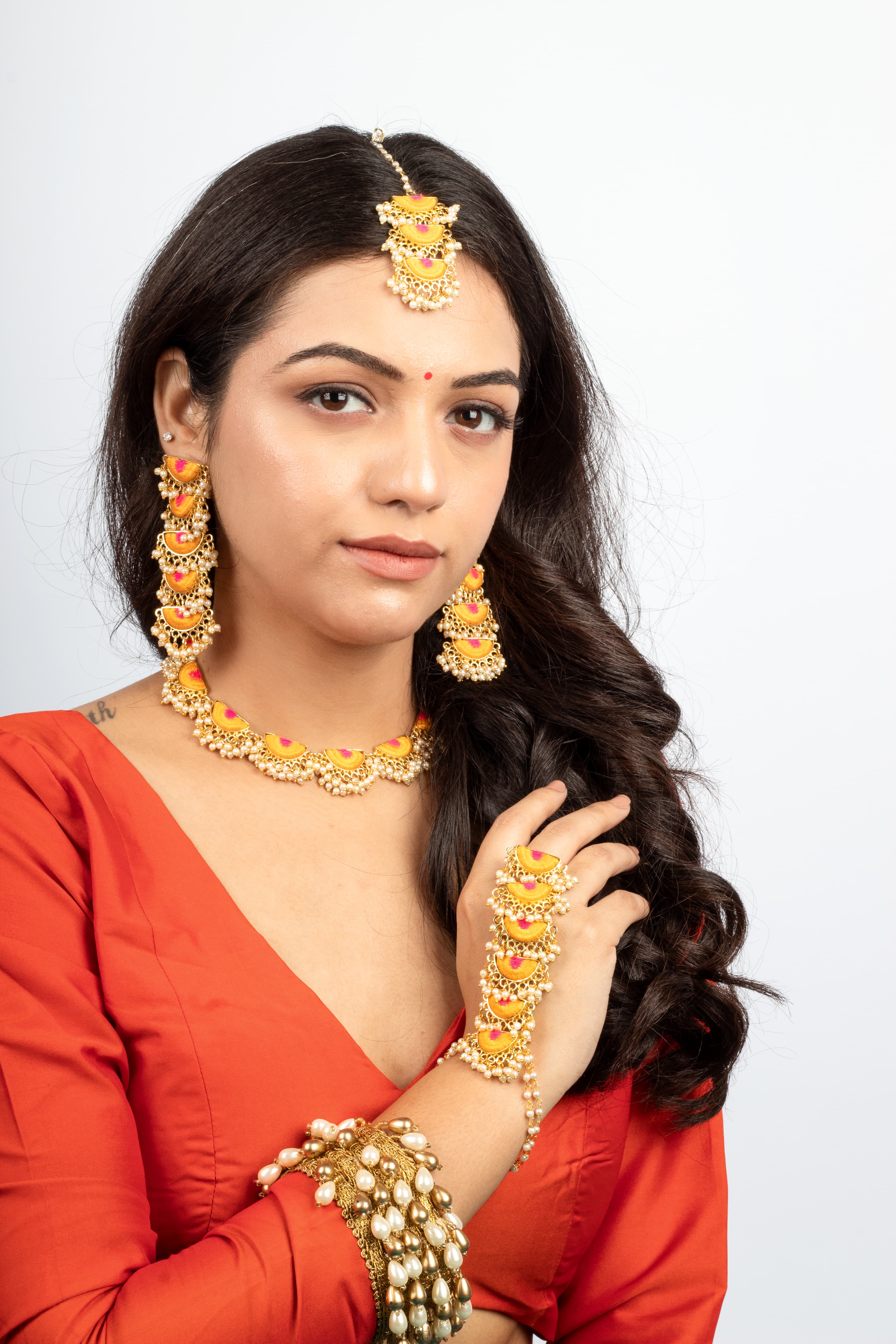 Sunburst Symphony Mustard & Hot Pink Necklace
