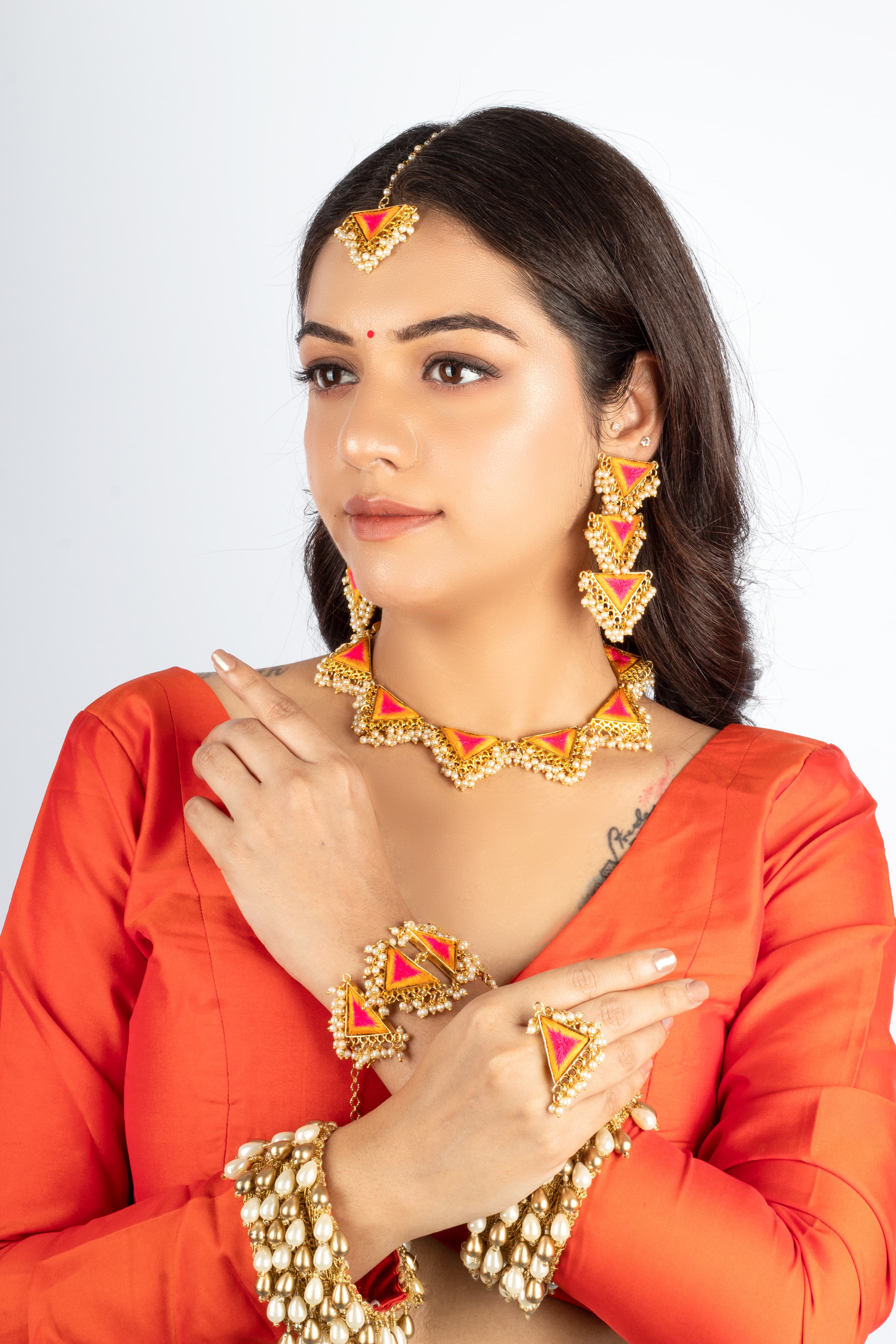 Sunrise Petal Embroidery & Pearl-Embellished Necklace