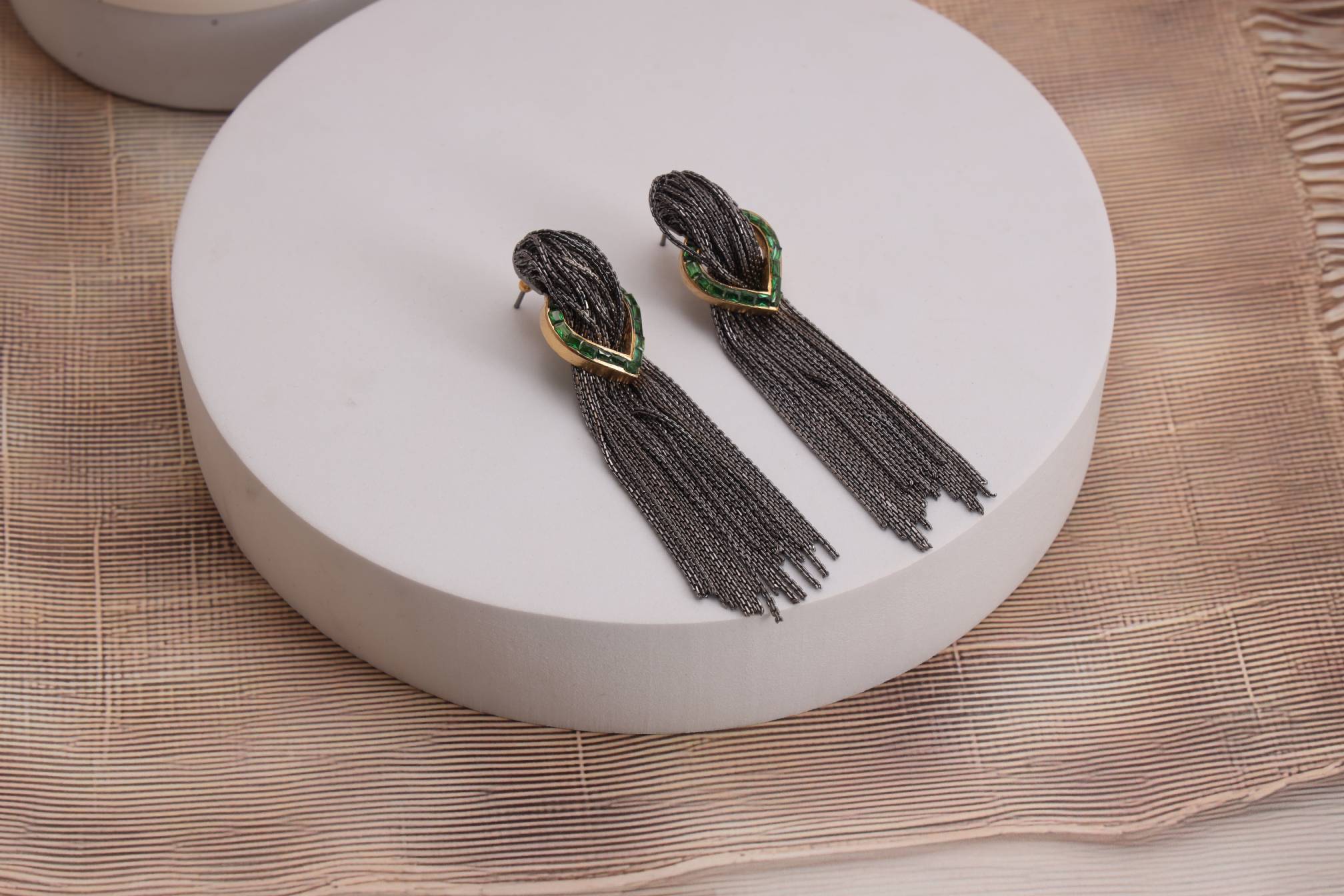 pewter cascade earrings (green)