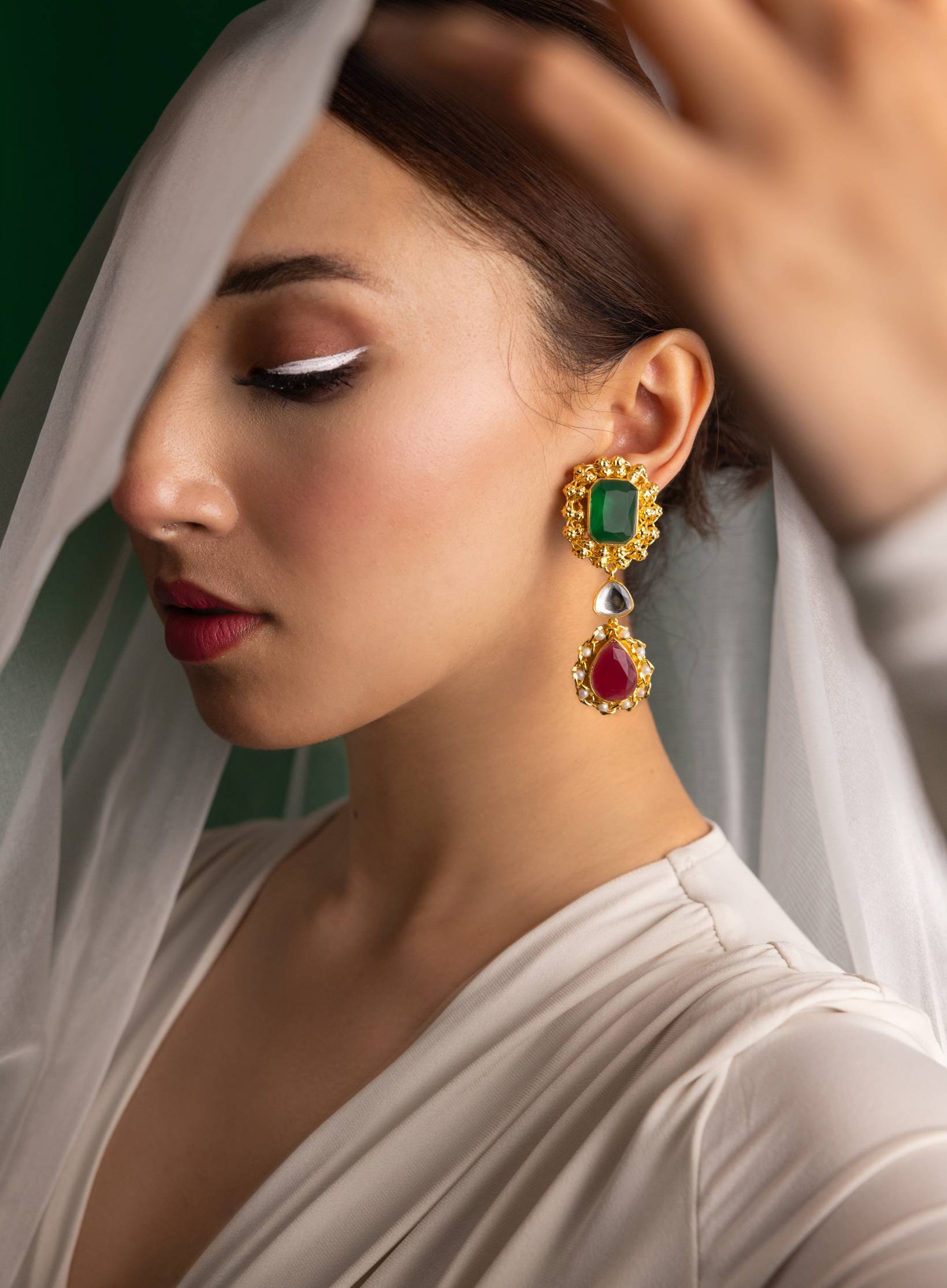 Emerald crimson elegance handcrafted earrings