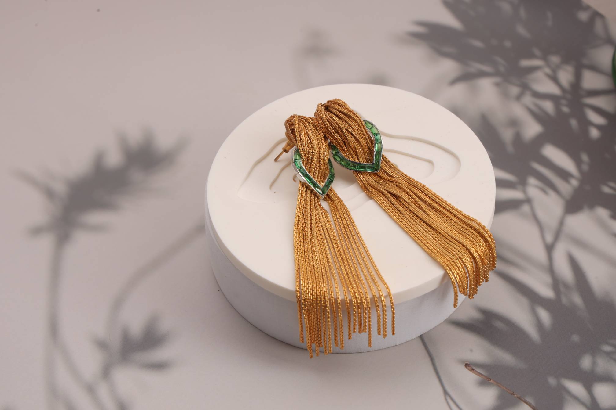 golden cascade earrings(green)