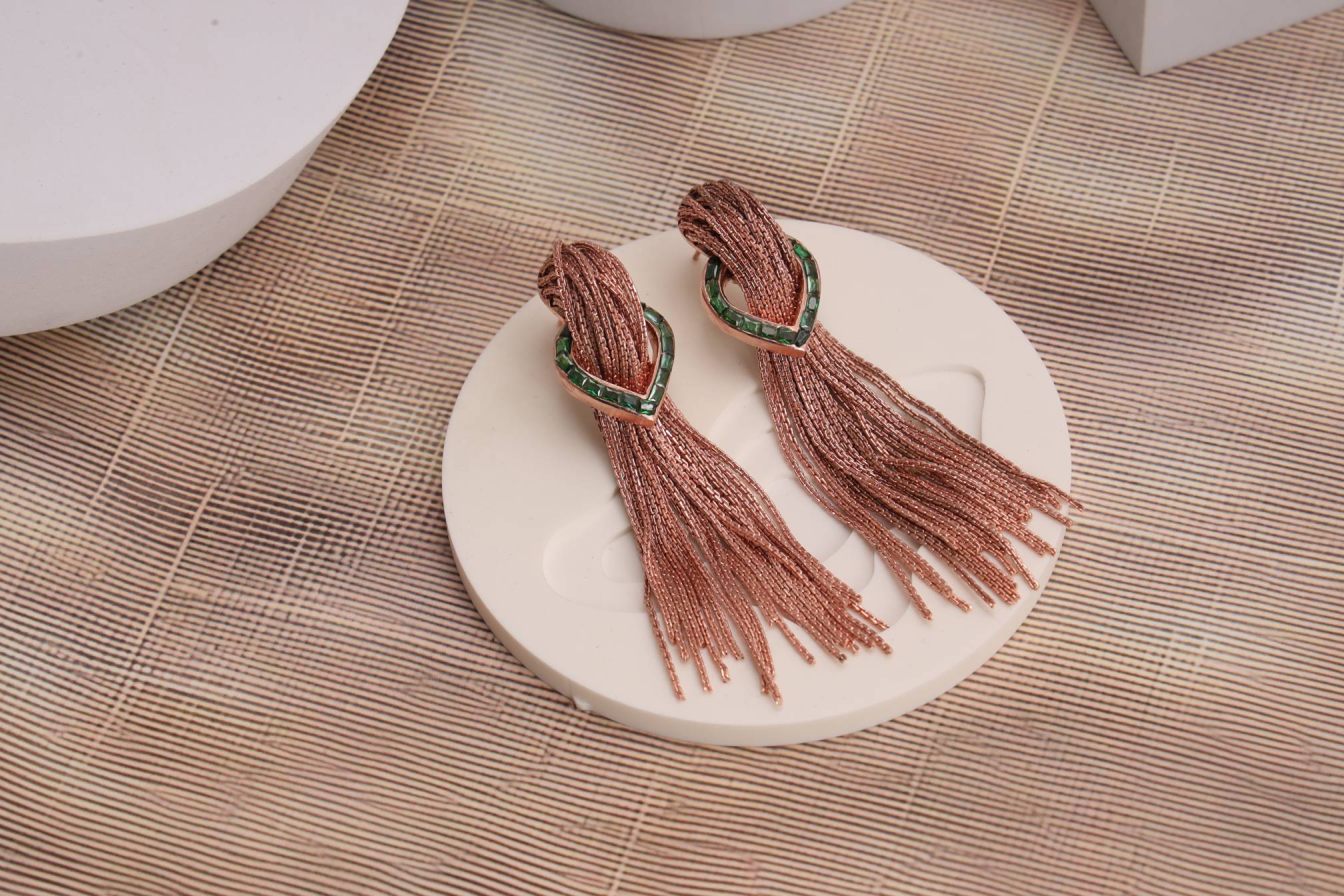 rosegold cascade earrings (green)