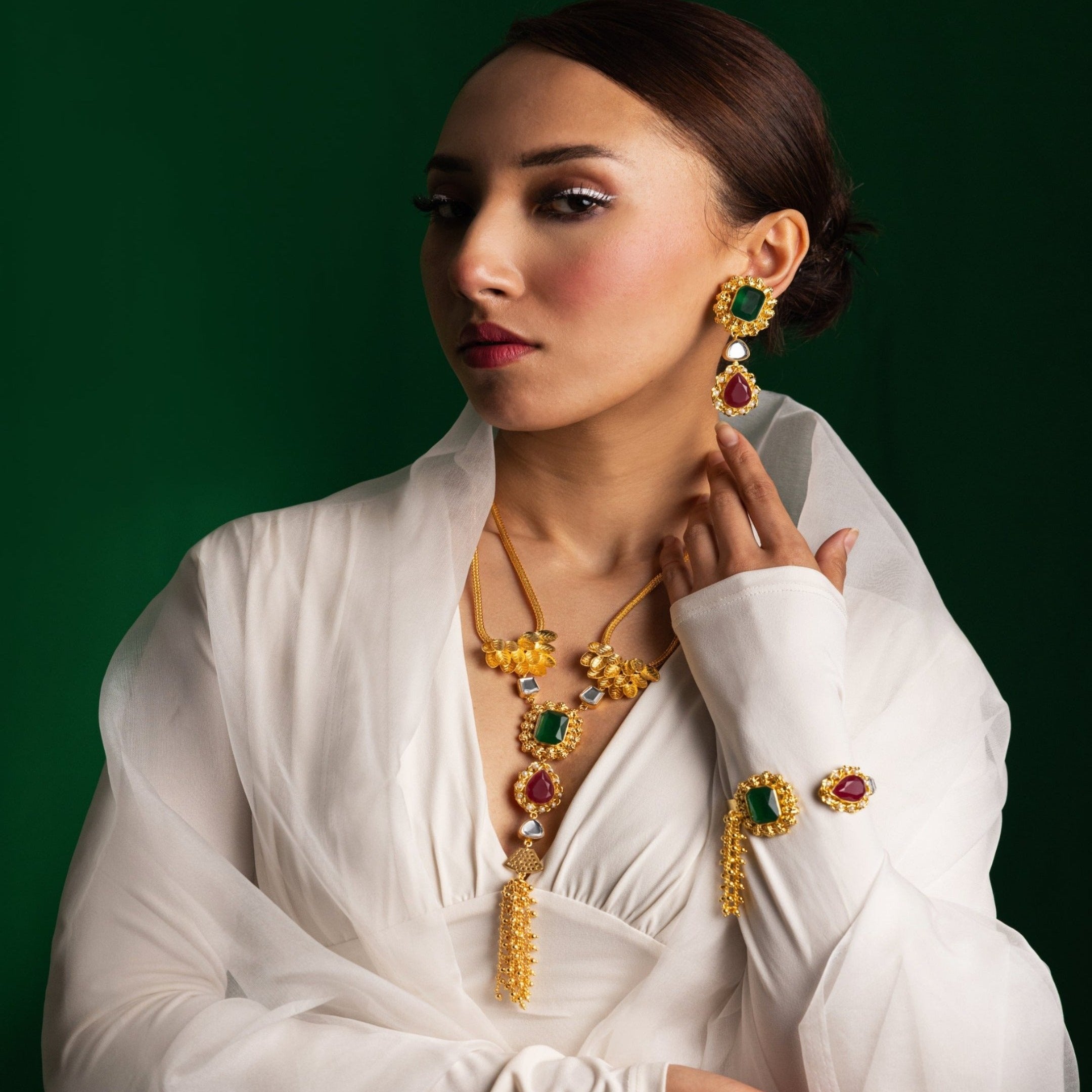 Emerald crimson elegance handcrafted necklace