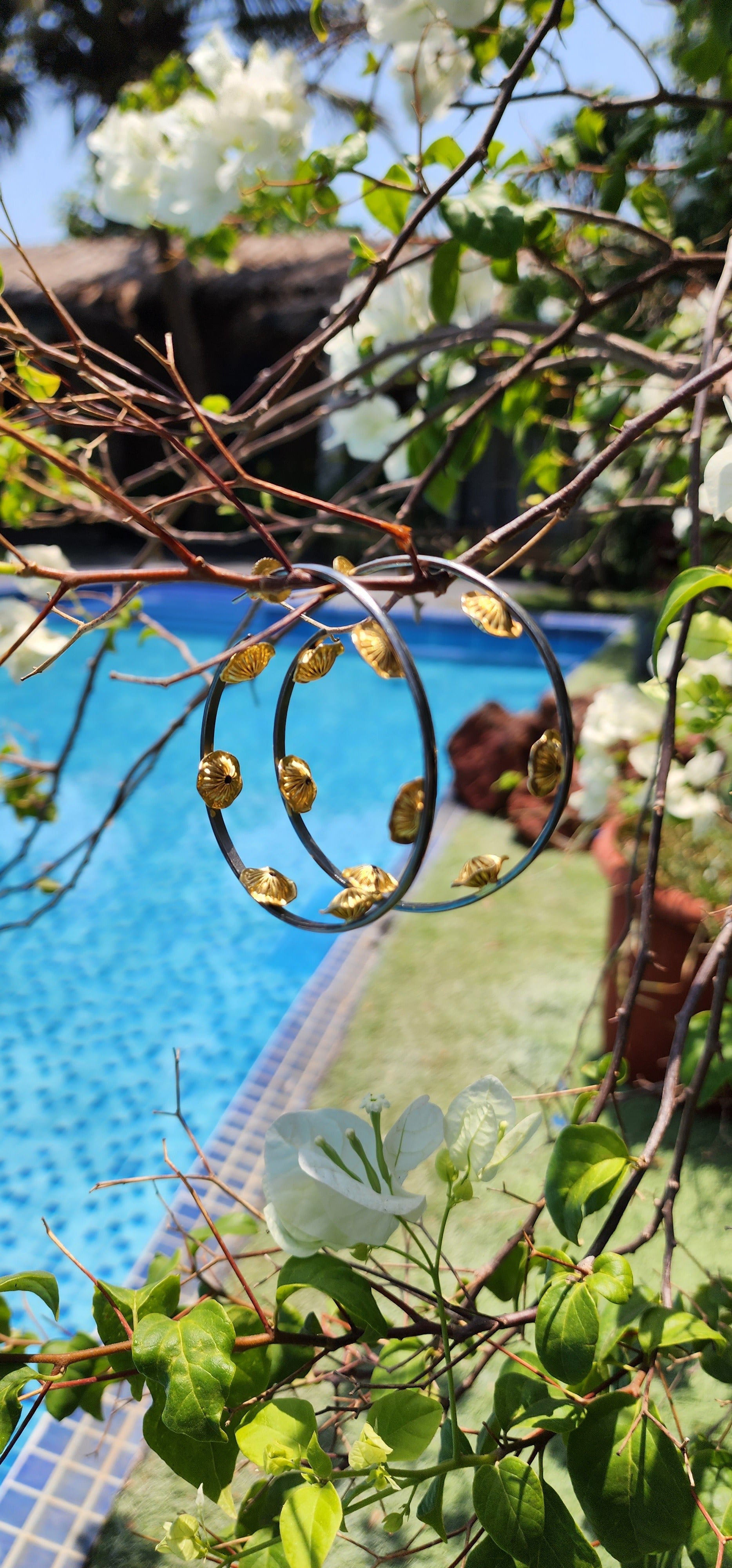 Serenity black and gold hoop earrings