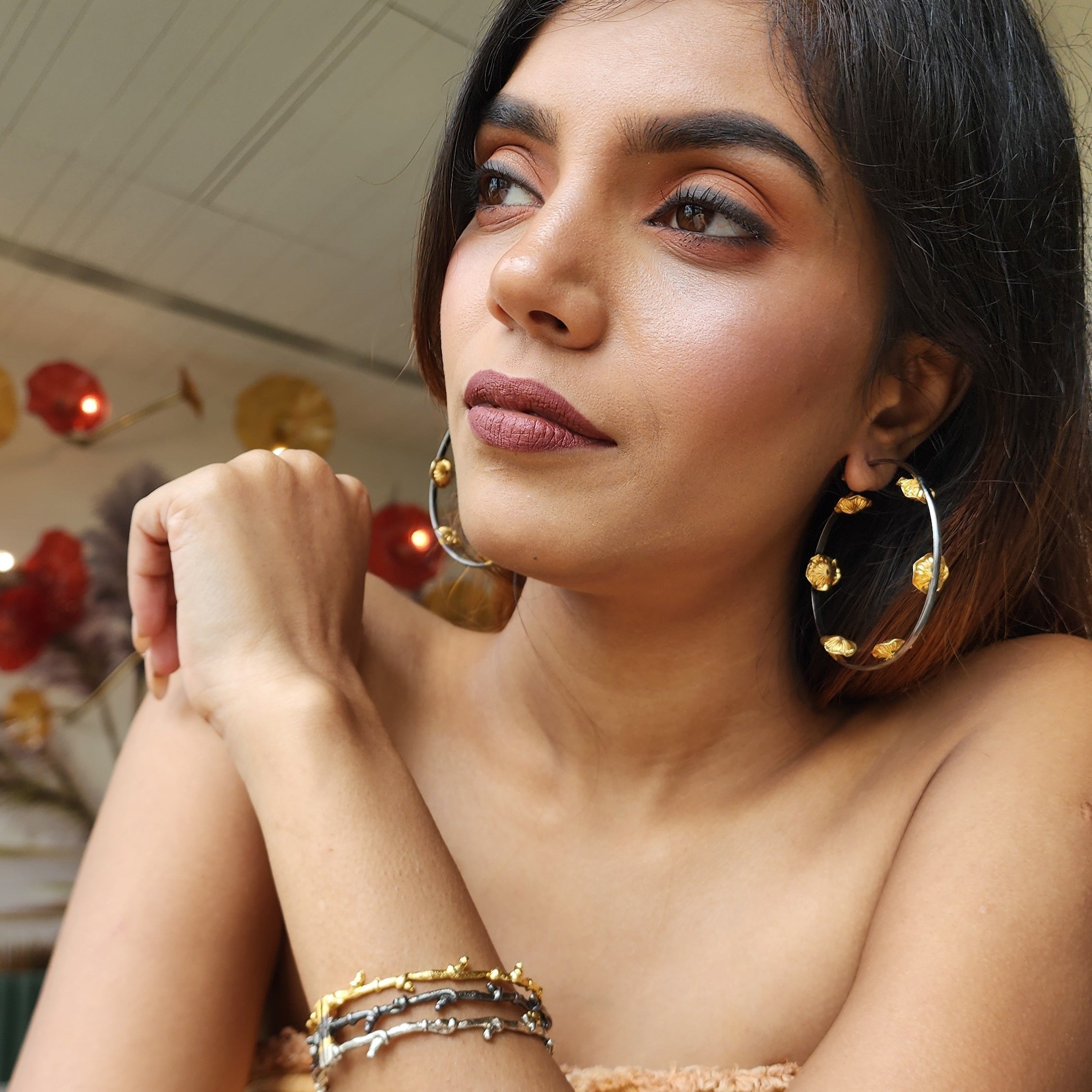 Serenity black and gold hoop earrings