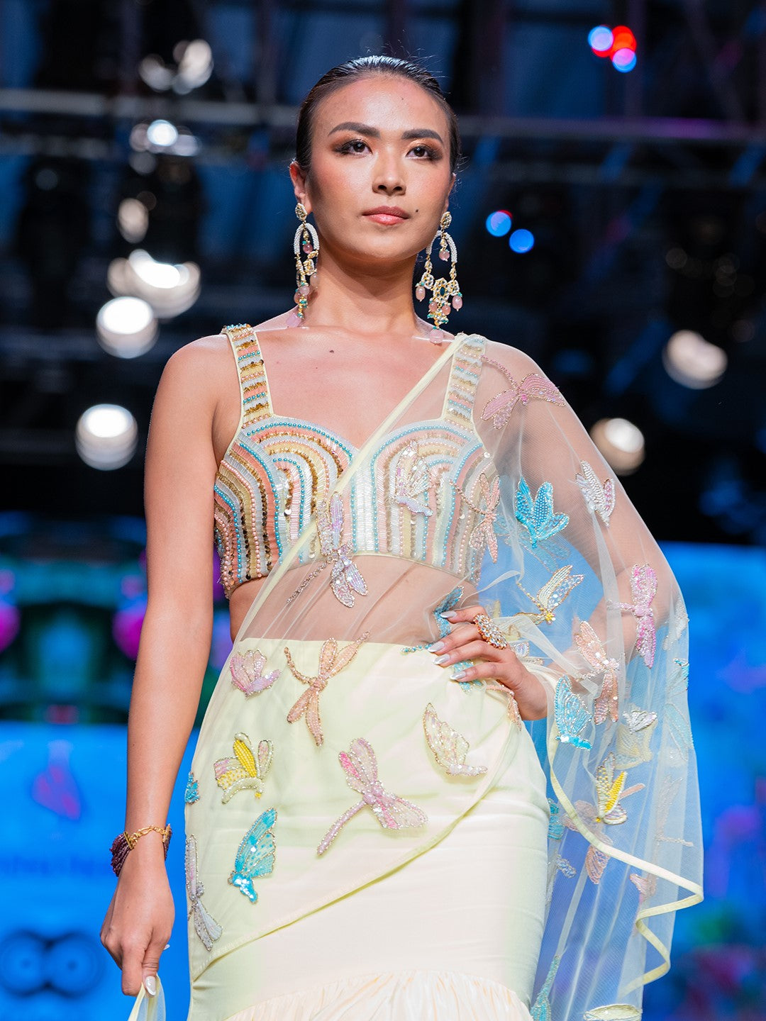 Light Pink Beaded With Green Stones Chandbaali