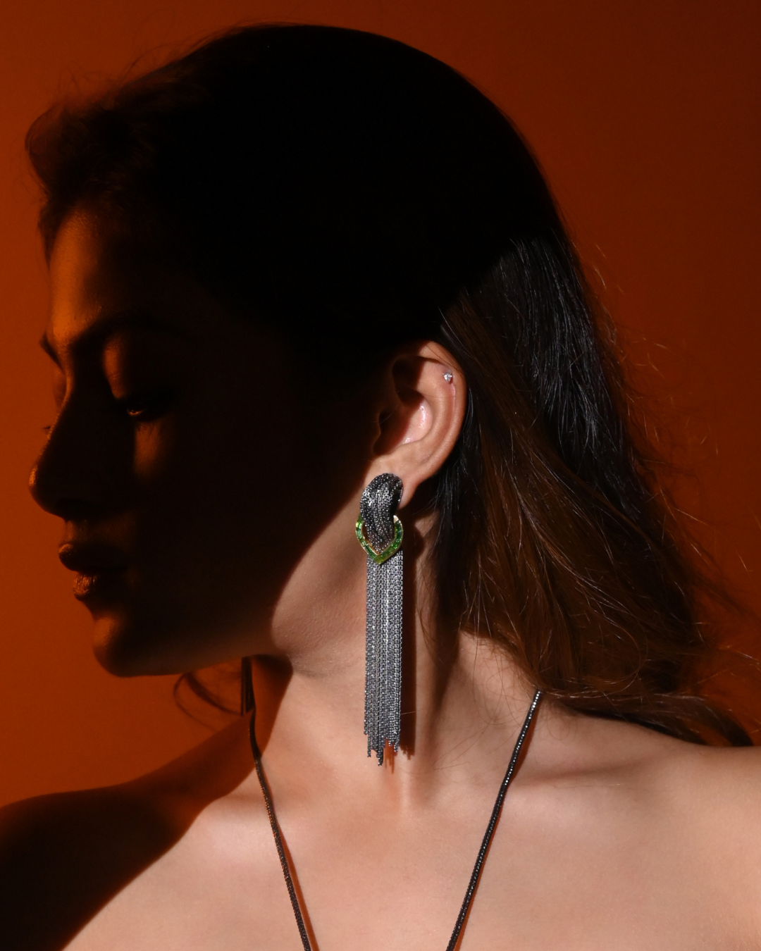 pewter cascade earrings (green)