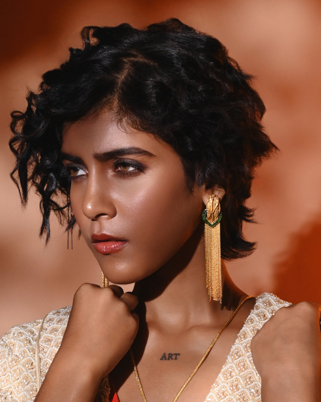 golden cascade earrings(green)