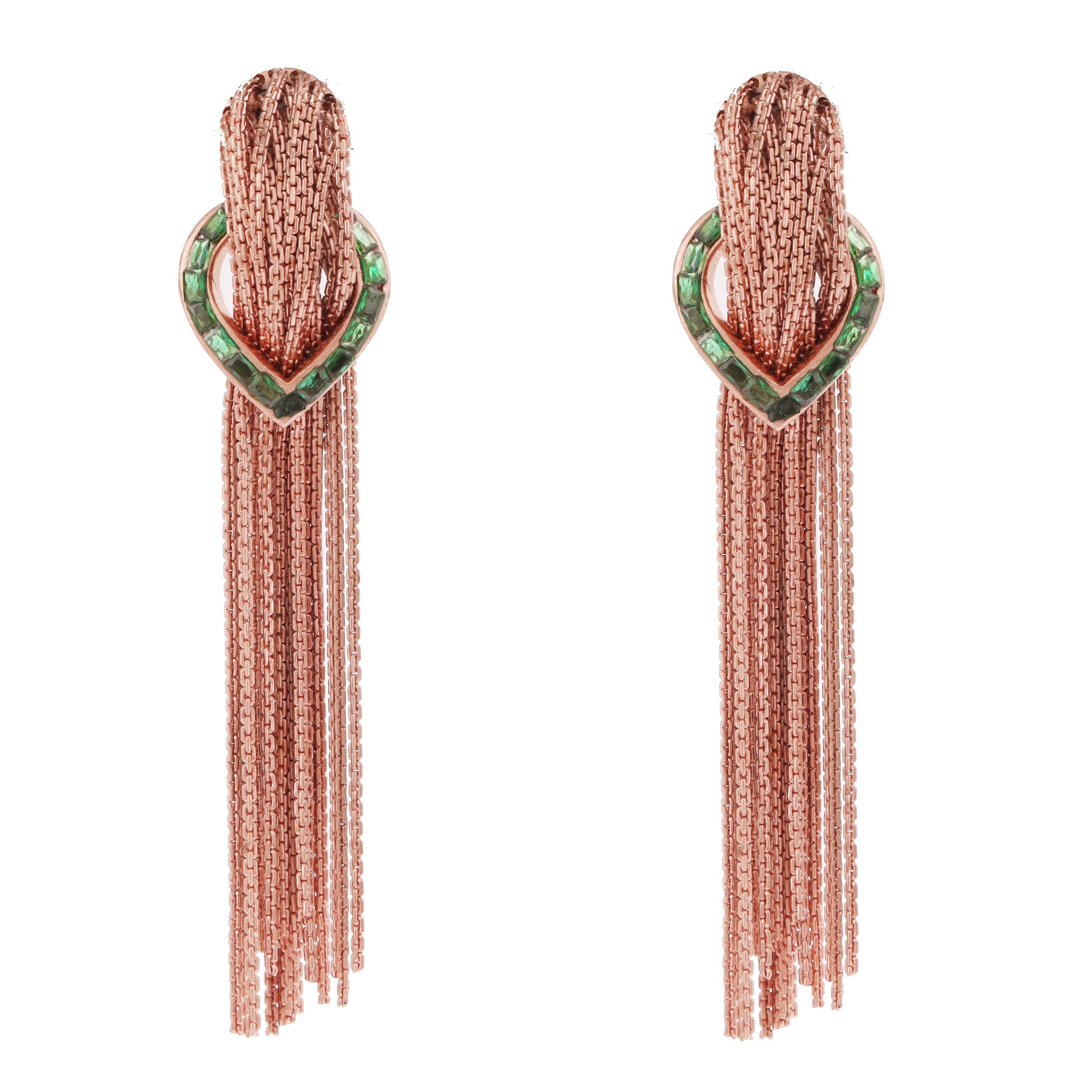 rosegold cascade earrings (green)
