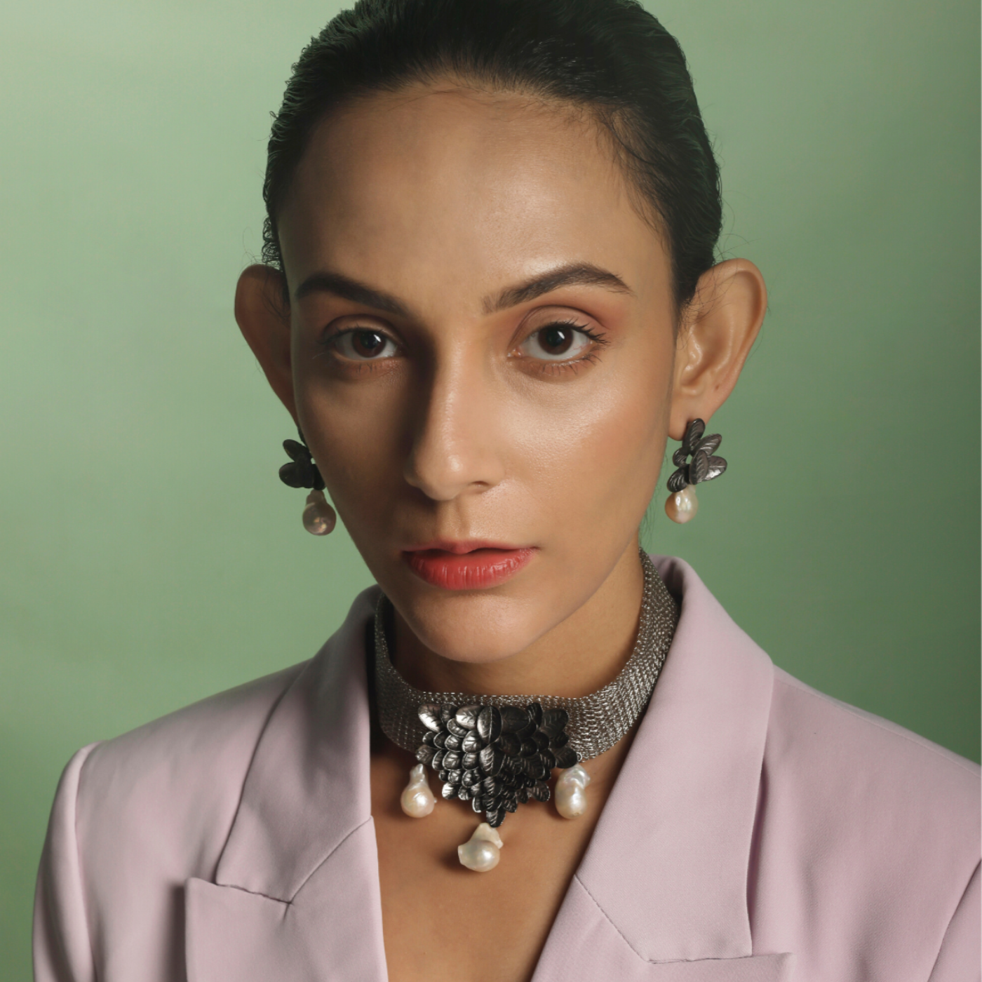 Baroque pewter handcrafted choker