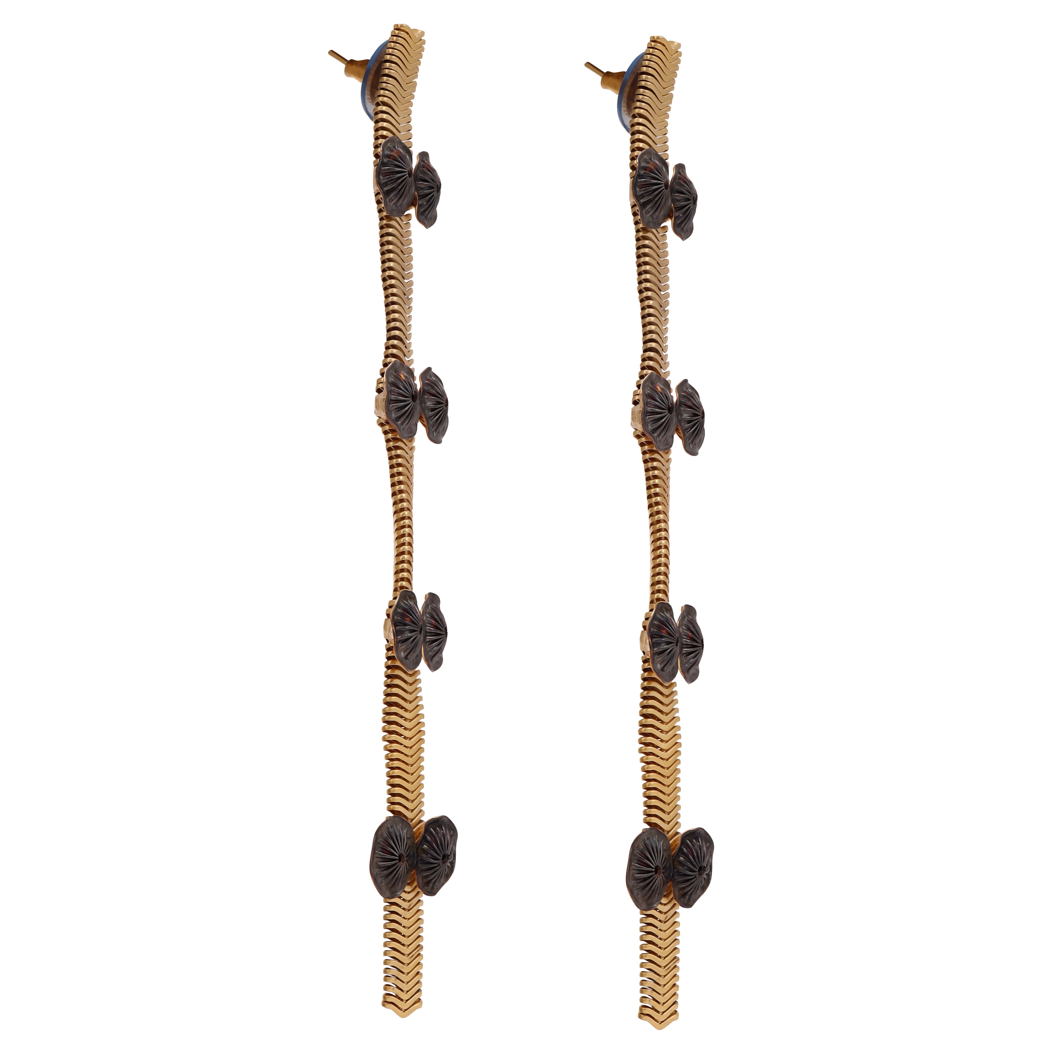 Coral gold and black earrings