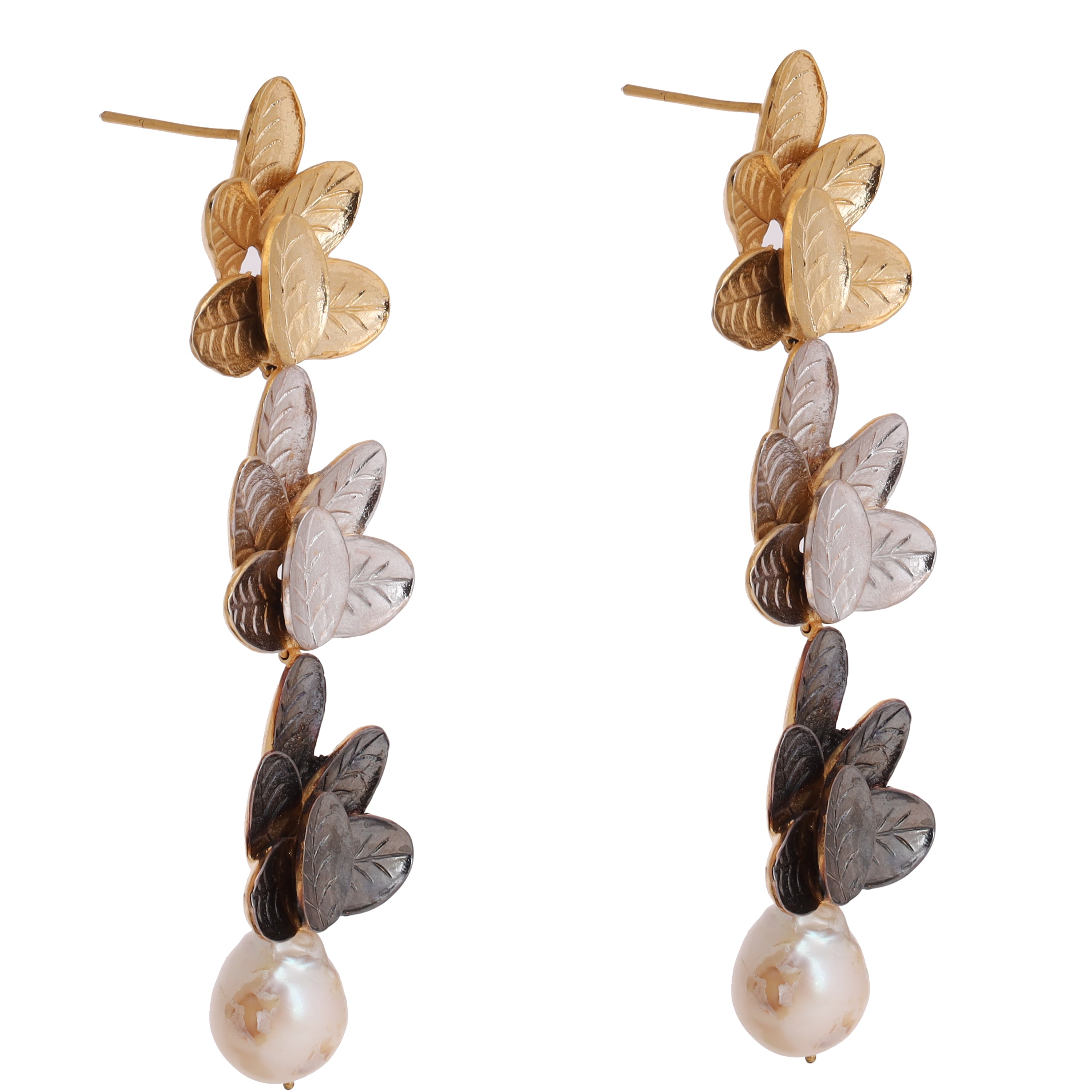 Three leaf pearl earrings