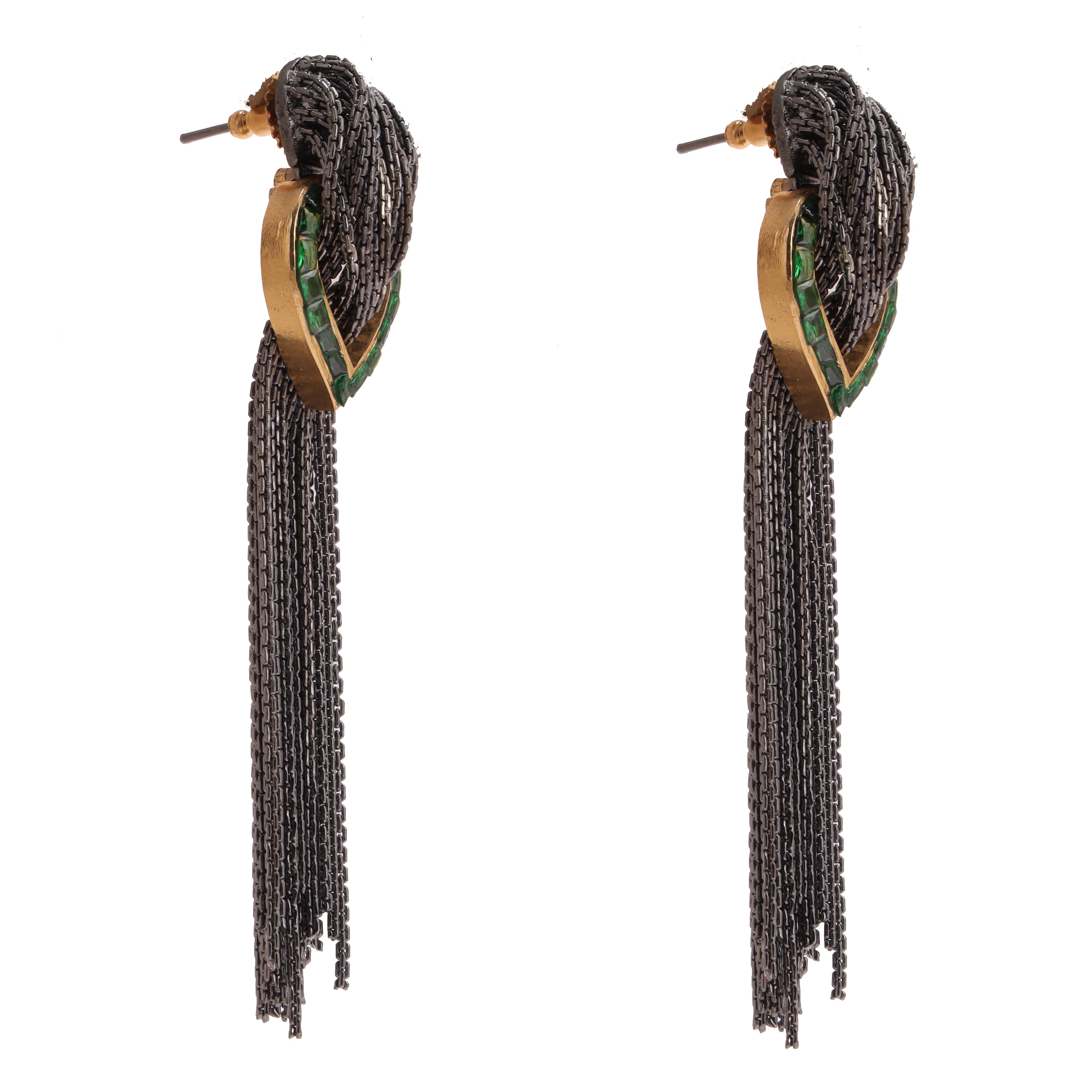 pewter cascade earrings (green)