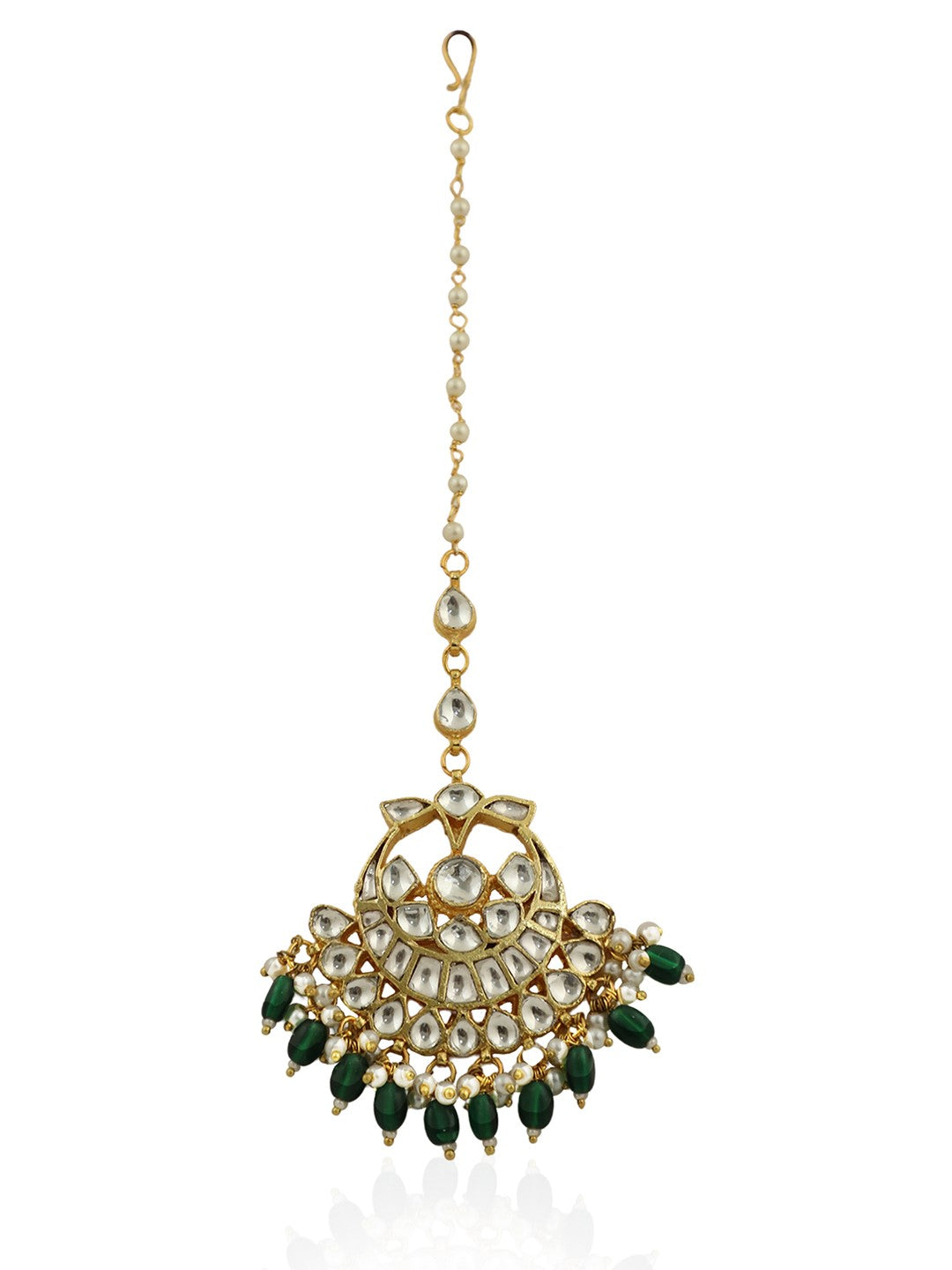 Green Hangings Gold Plated Maangtikka