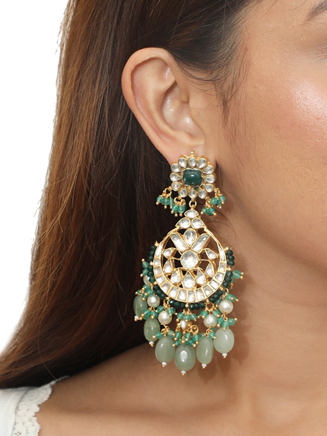 Green Gold Plated Earrings For Women
