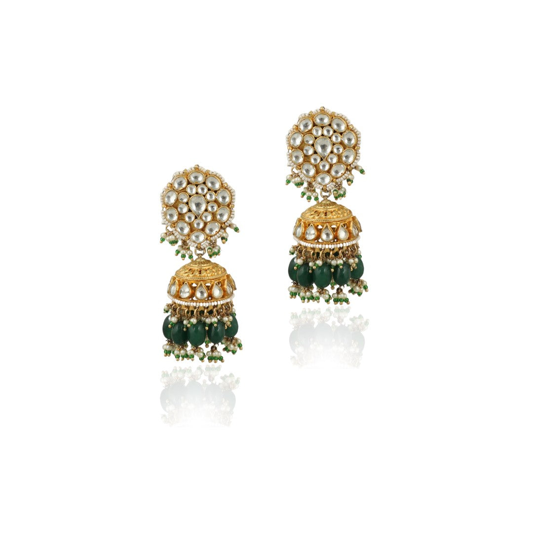 Emerald Green Beads Gold Plated Choker Set 1