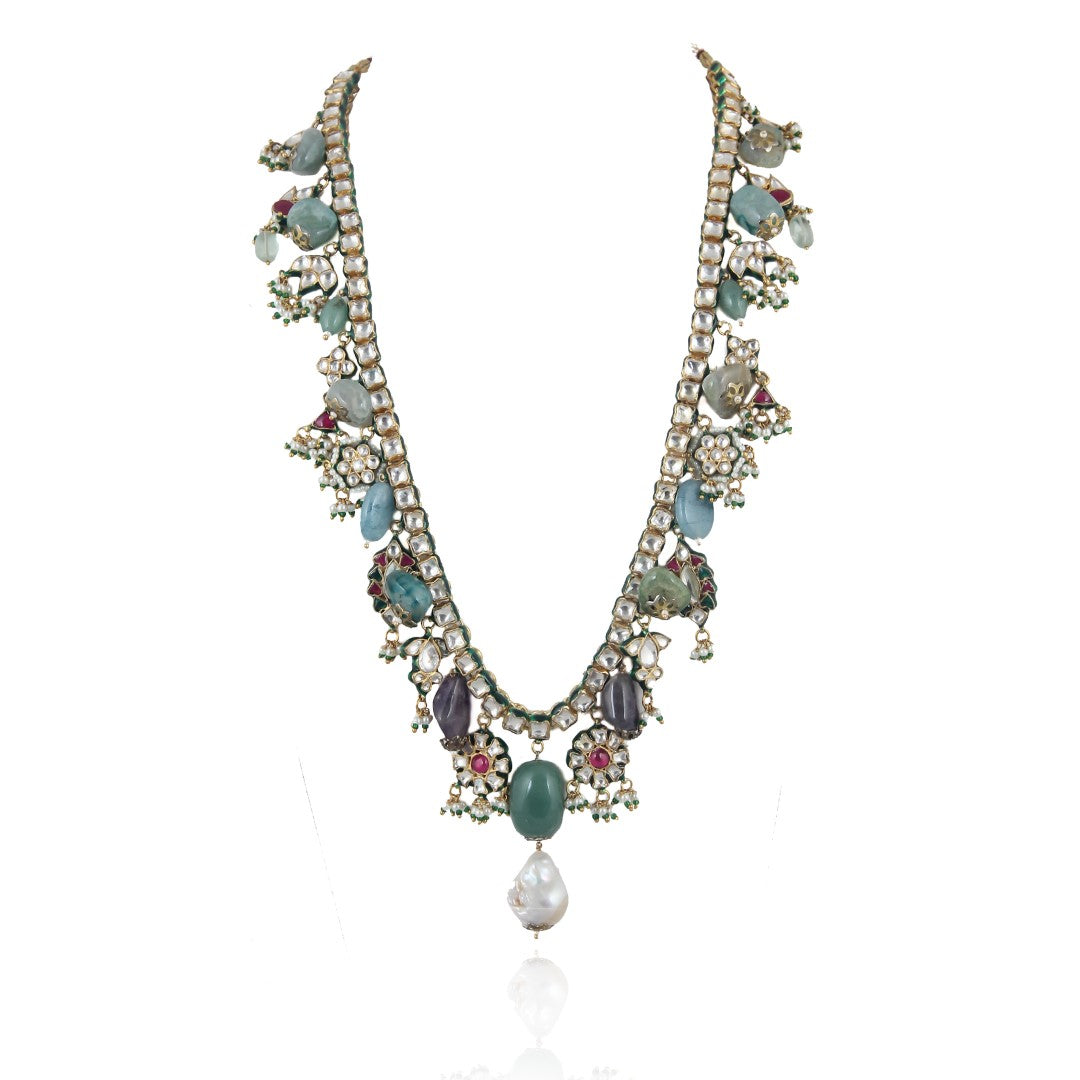 Multicolour Semiprecious Gold Plated Necklace