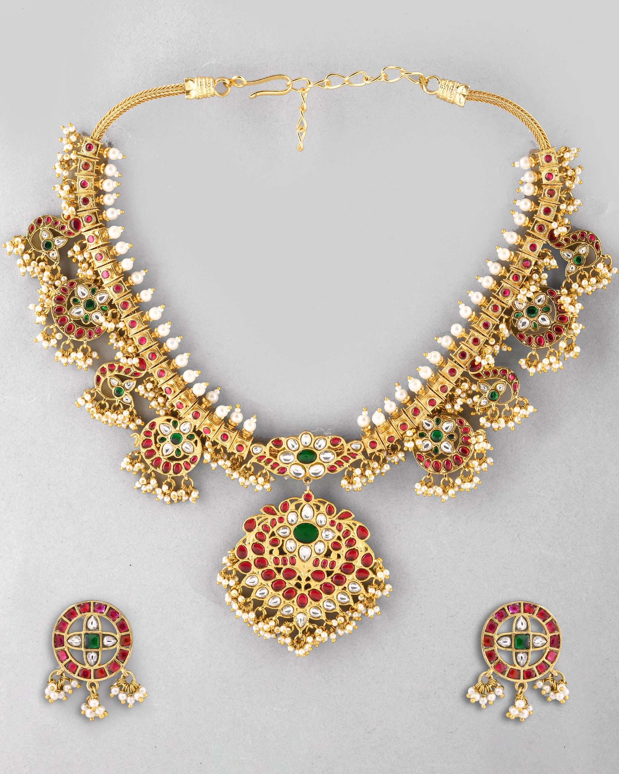 Kundan Peacock Crown Necklace Set