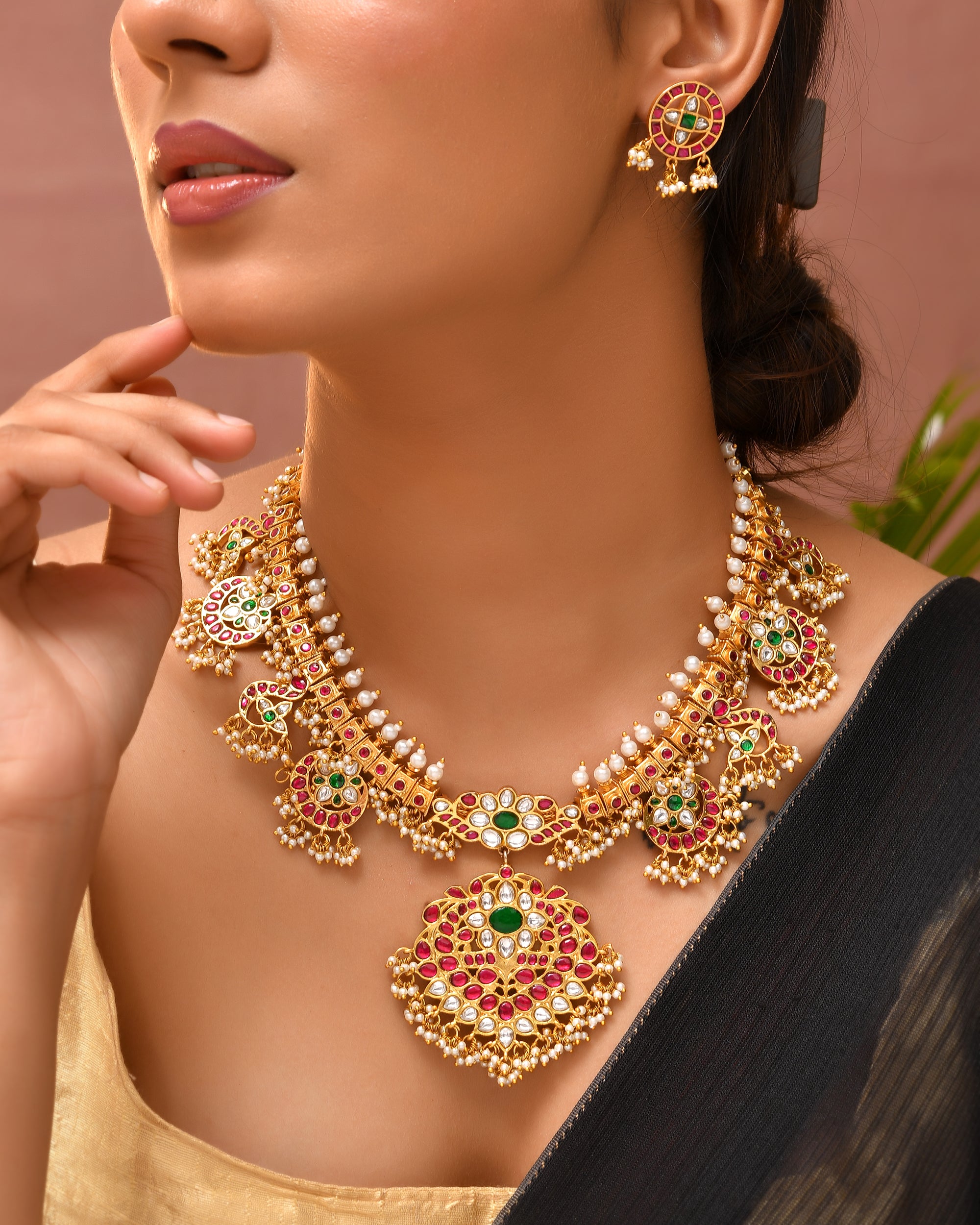 Kundan Peacock Crown Necklace Set