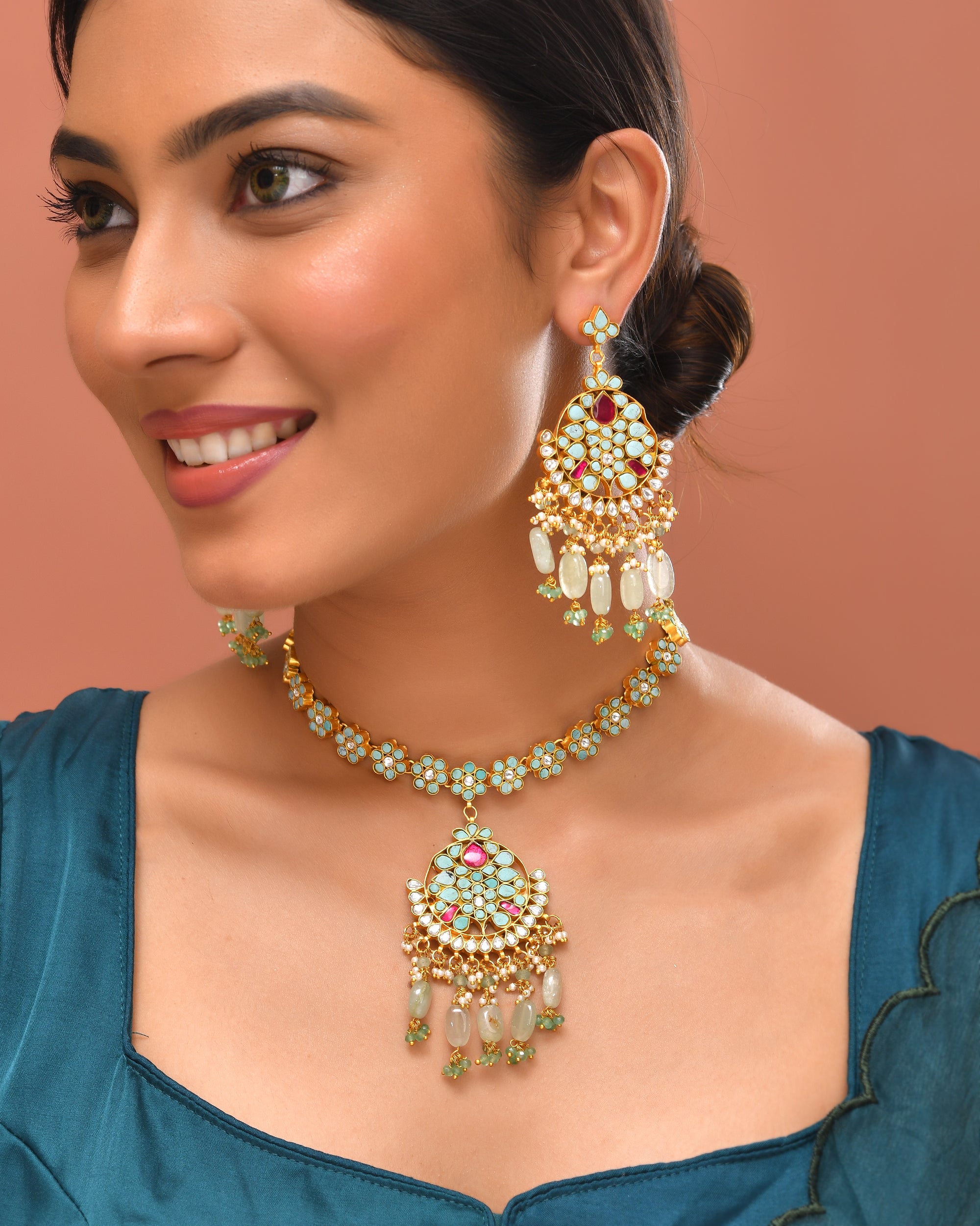 Kundan Ocean Mist Necklace Set