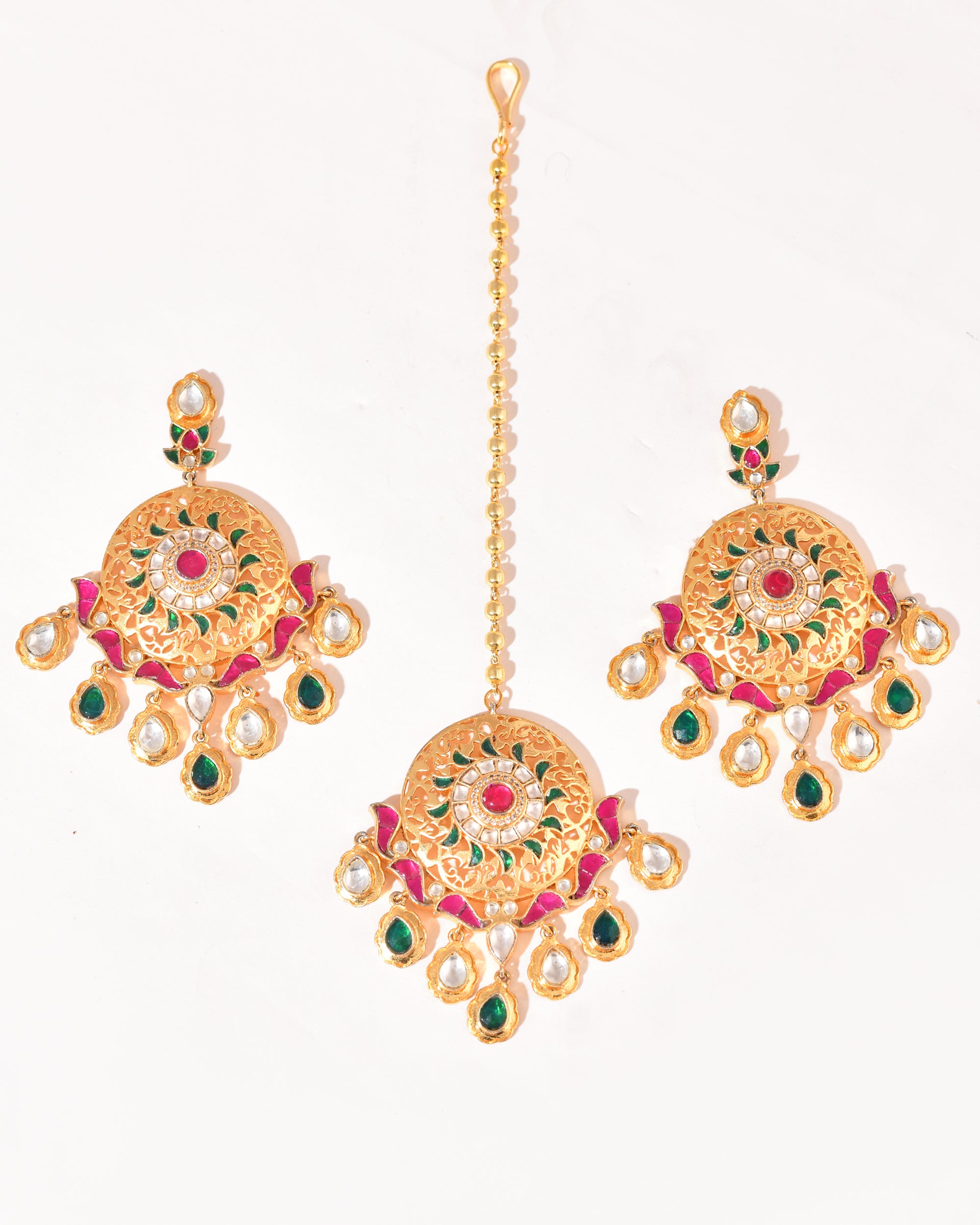 Kundan Ghoomar earring tika set