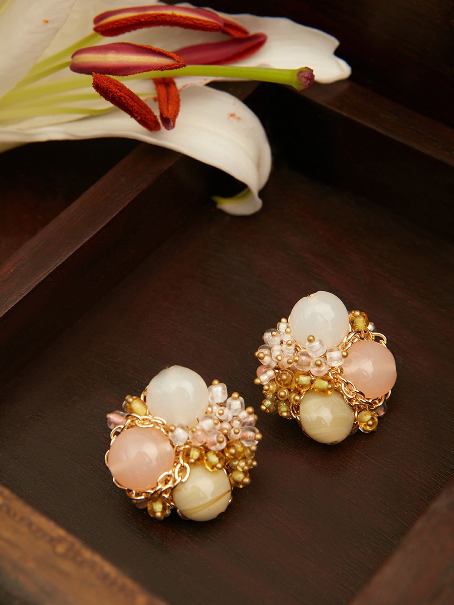 Statement 3 pastel stone round earrings