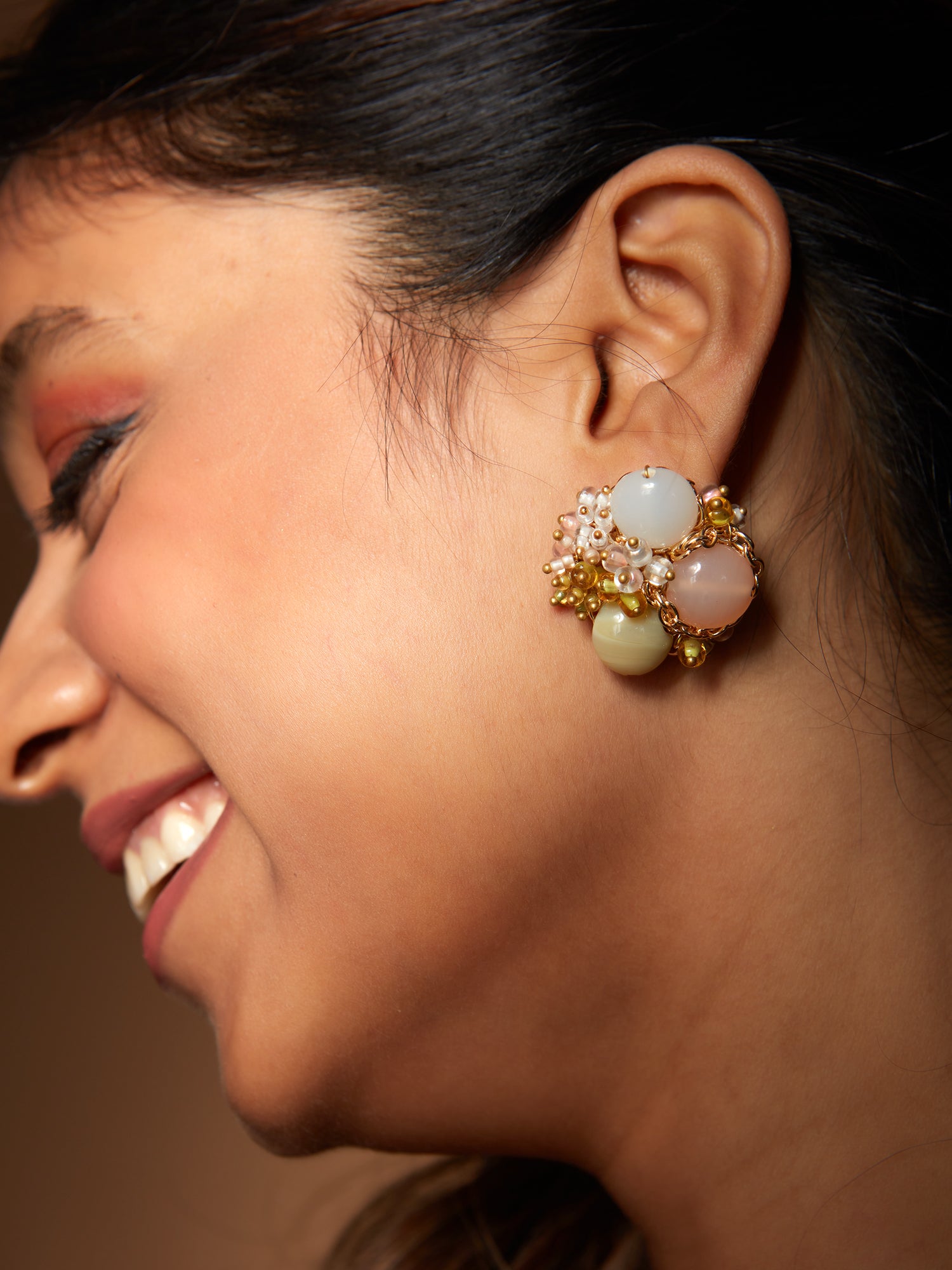 Statement 3 pastel stone round earrings