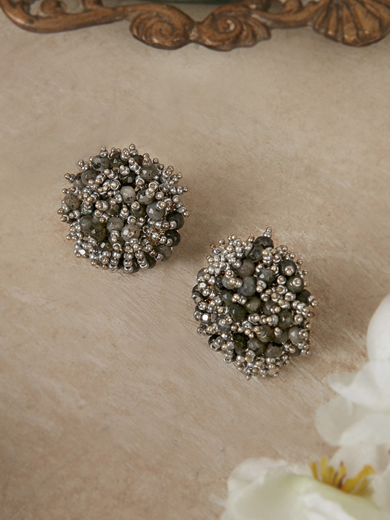 Black and silver statement stud earrings