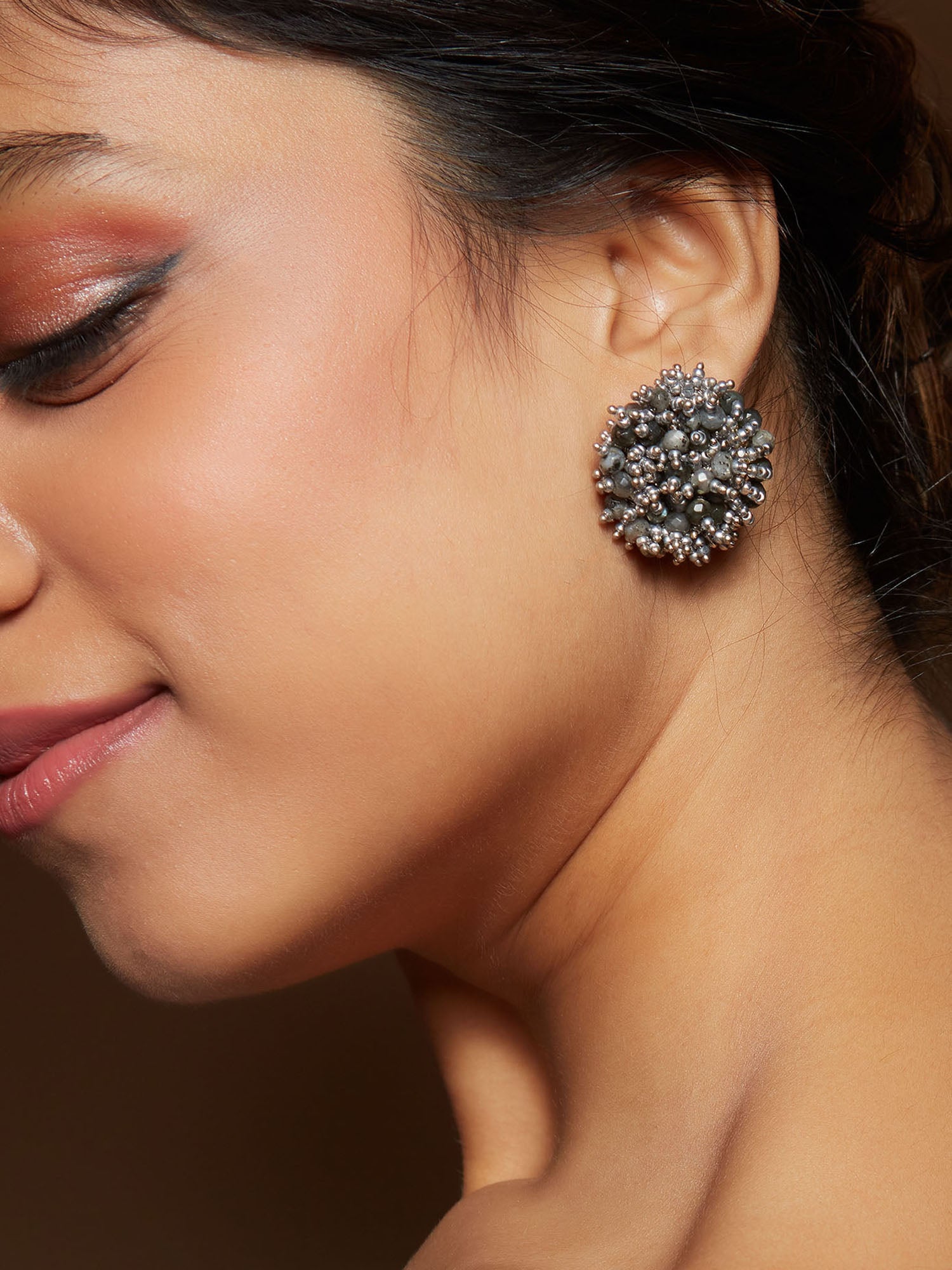 Black and silver statement stud earrings