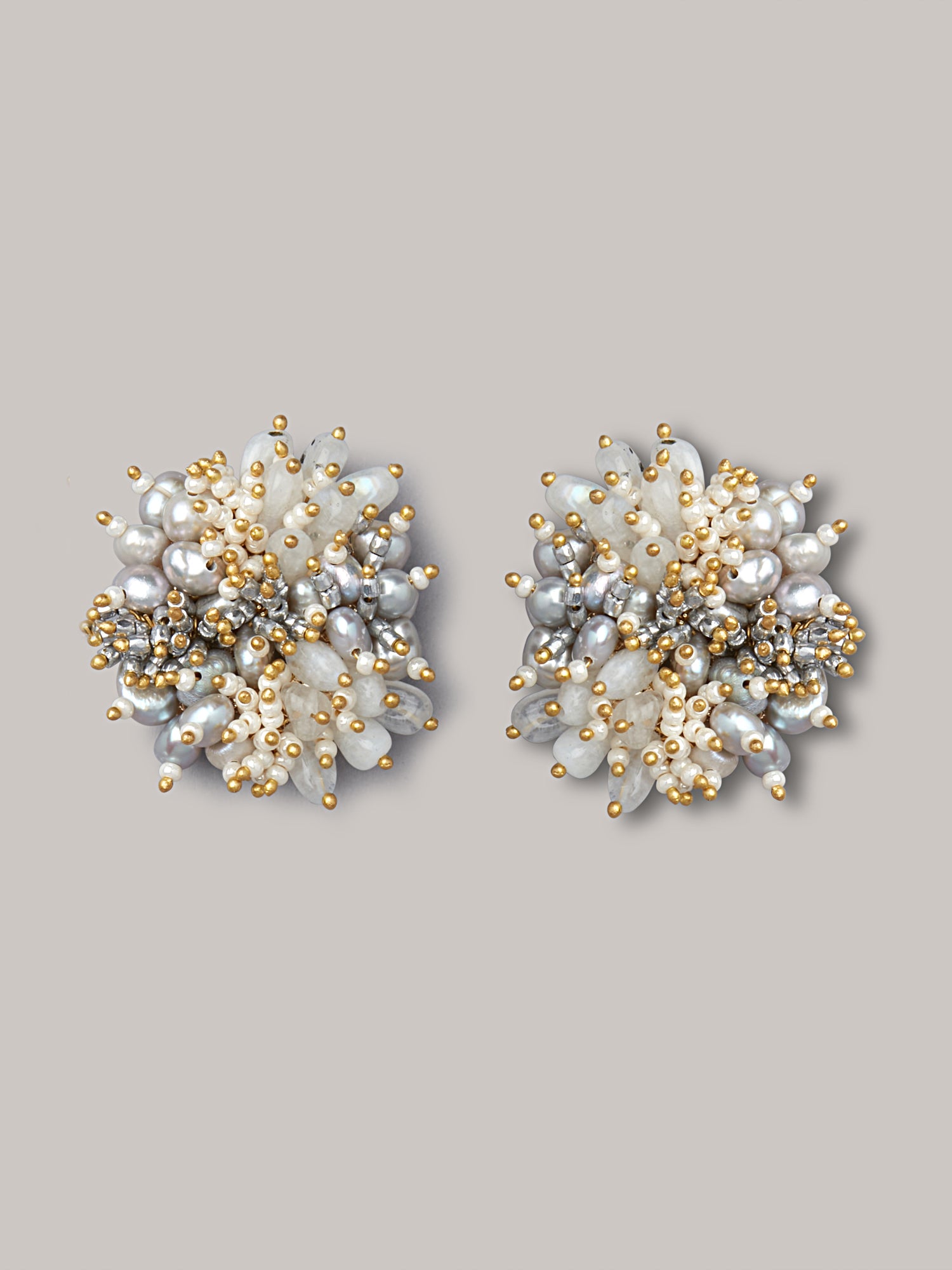 Shaded grey earrings with stones and pearls
