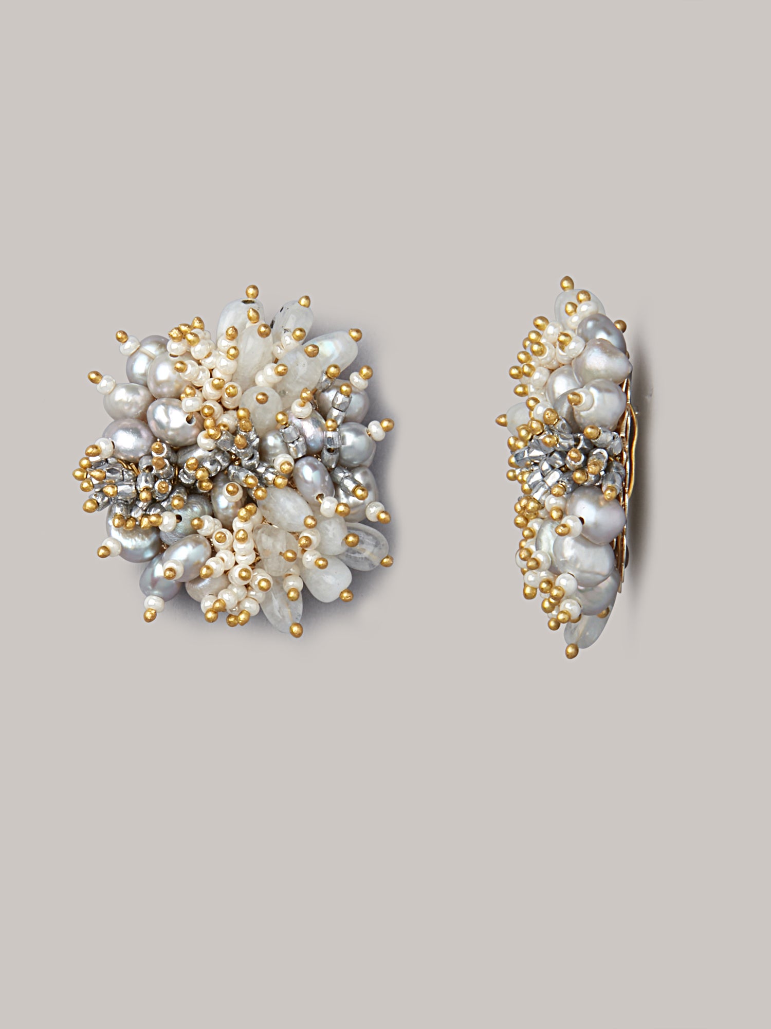 Shaded grey earrings with stones and pearls